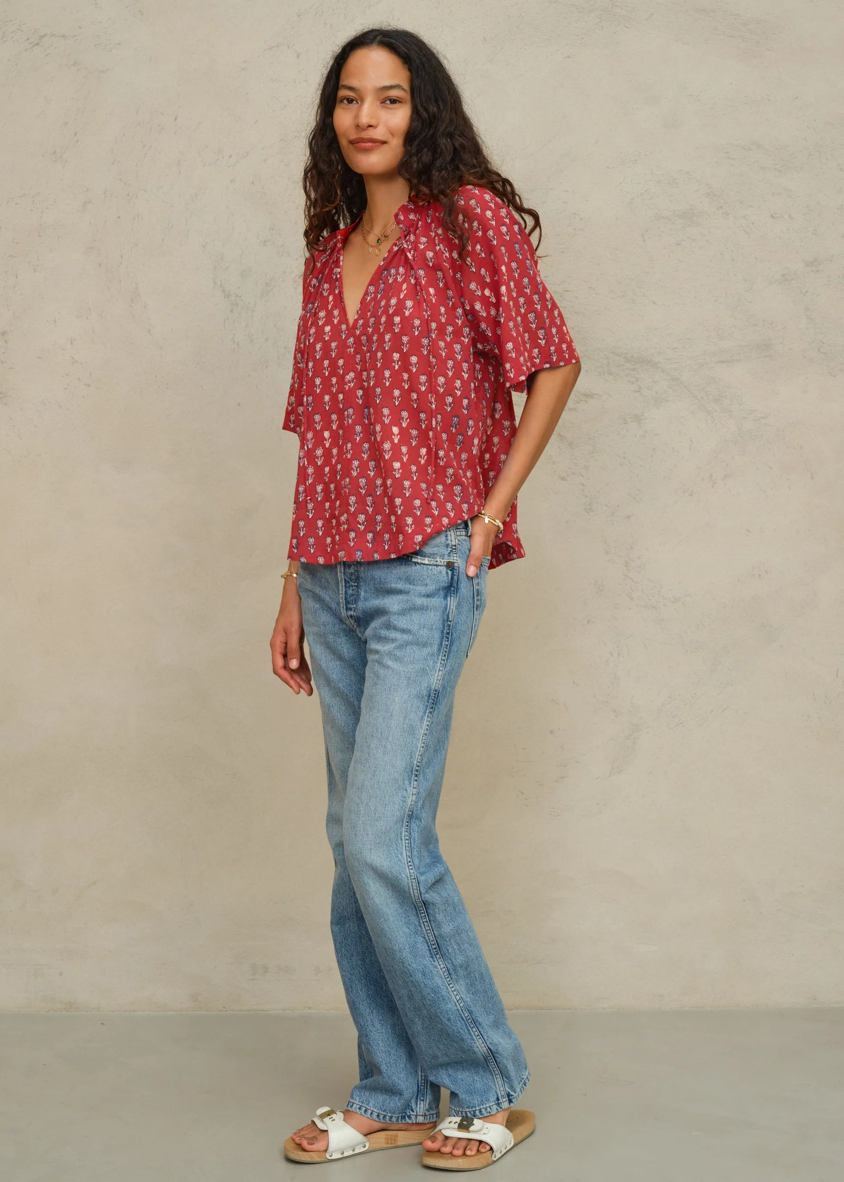 Ari Gathered Top - Red - Image 3