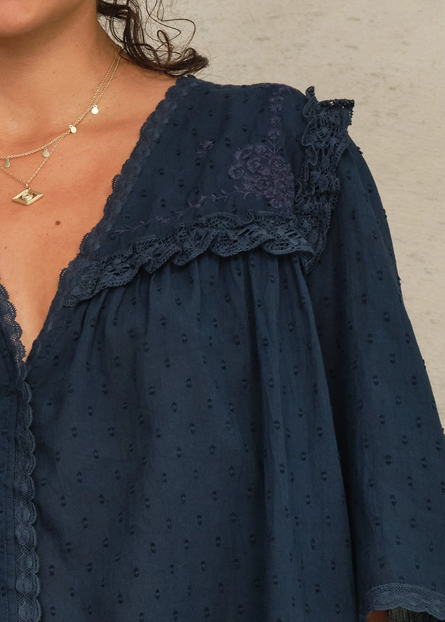 Brea Frill Top - Navy - Image 2