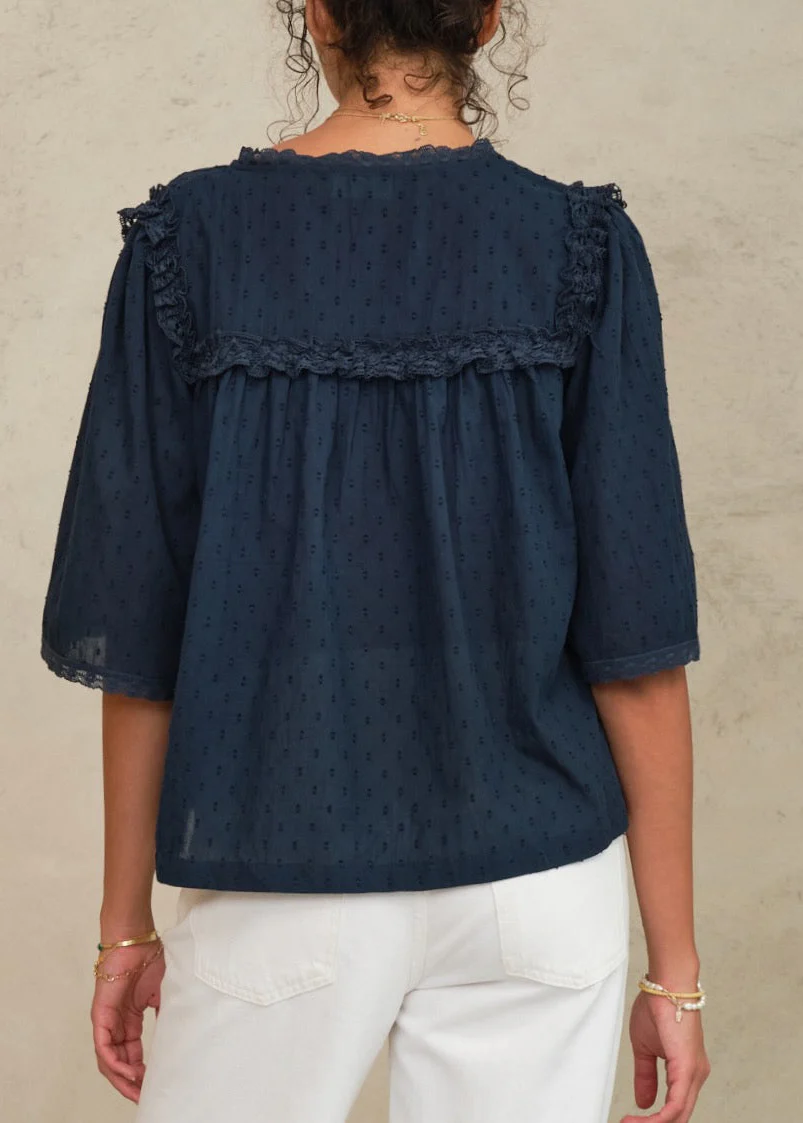 Brea Frill Top - Navy - Image 3