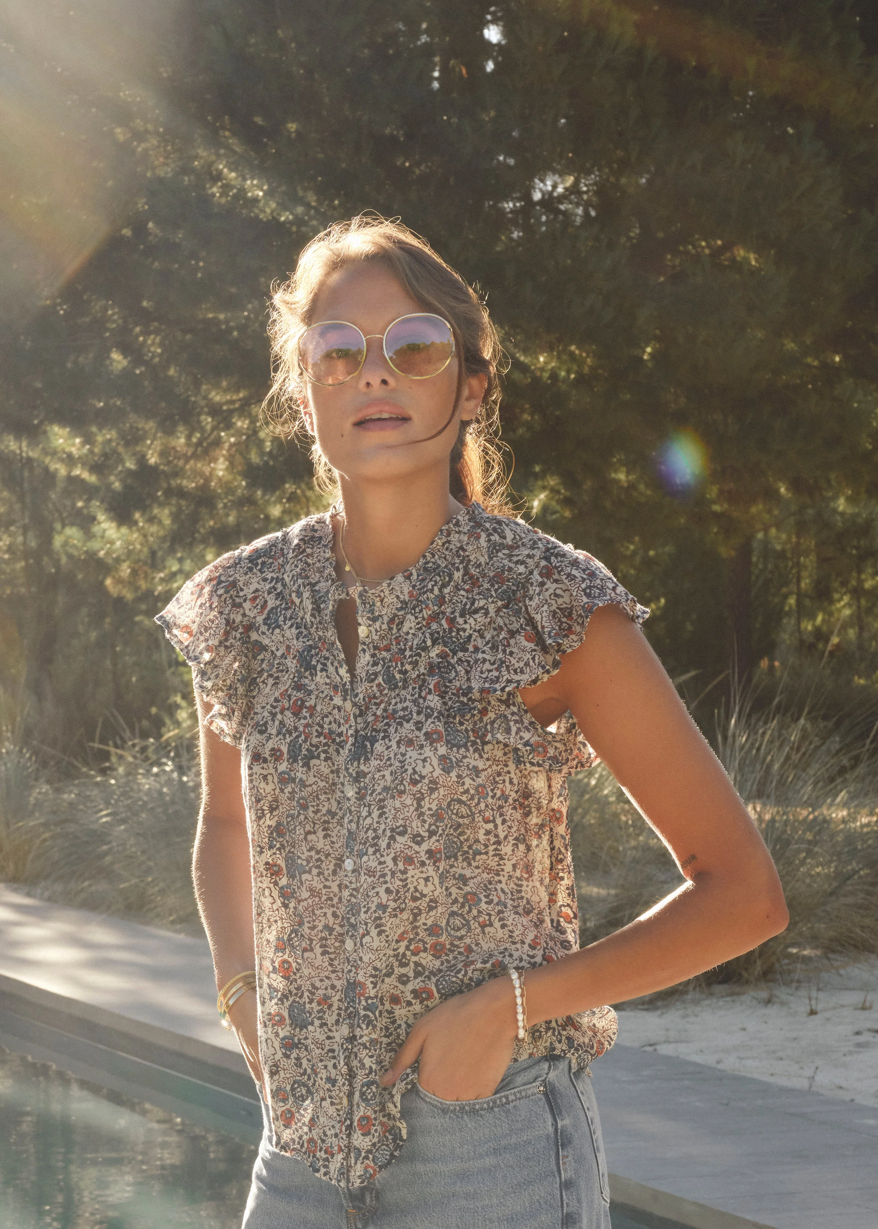 Cass Frill Top - Indigo/Rust - Image 5