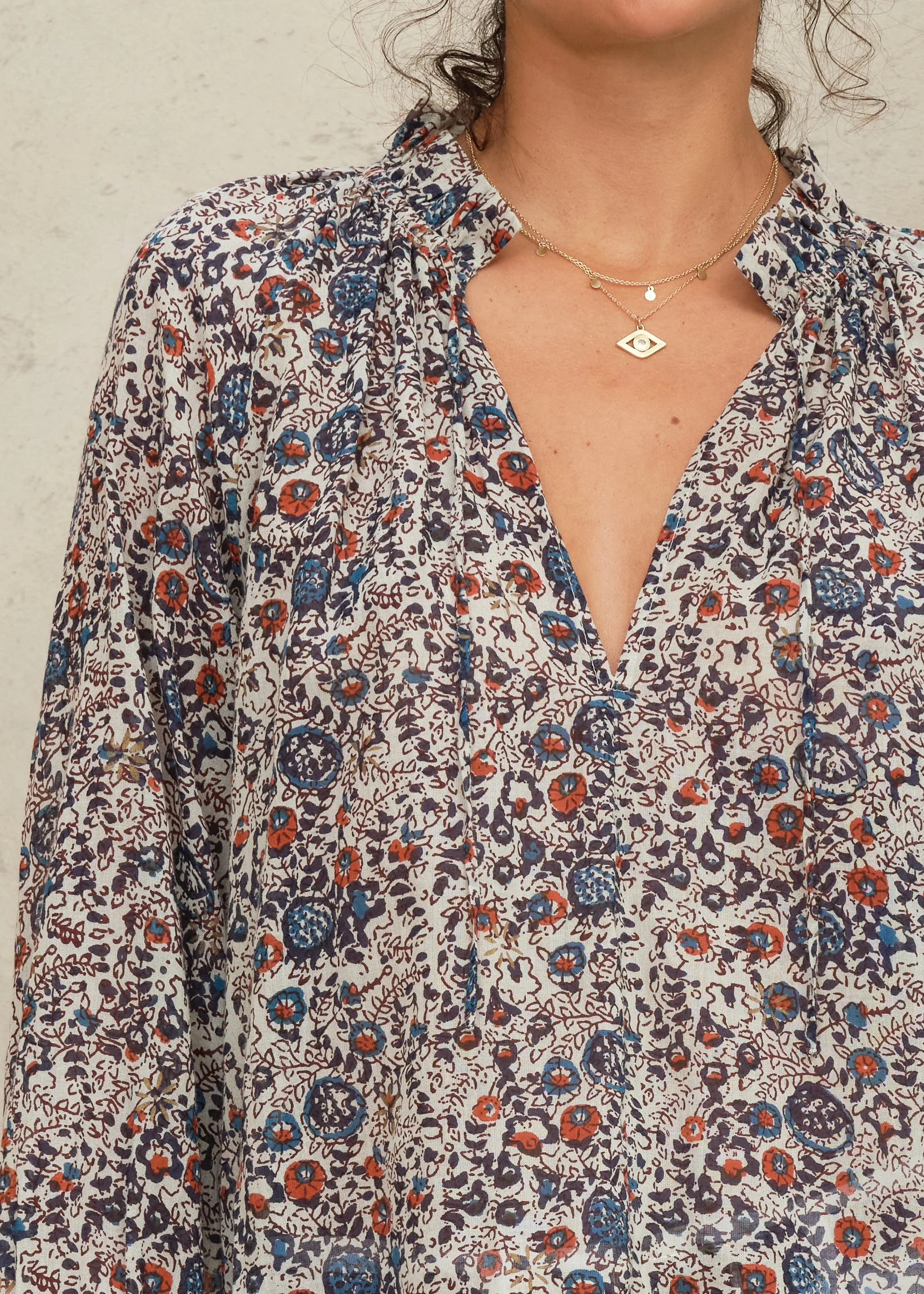 Cass Long Sleeve Top - Indigo/Rust - Image 3