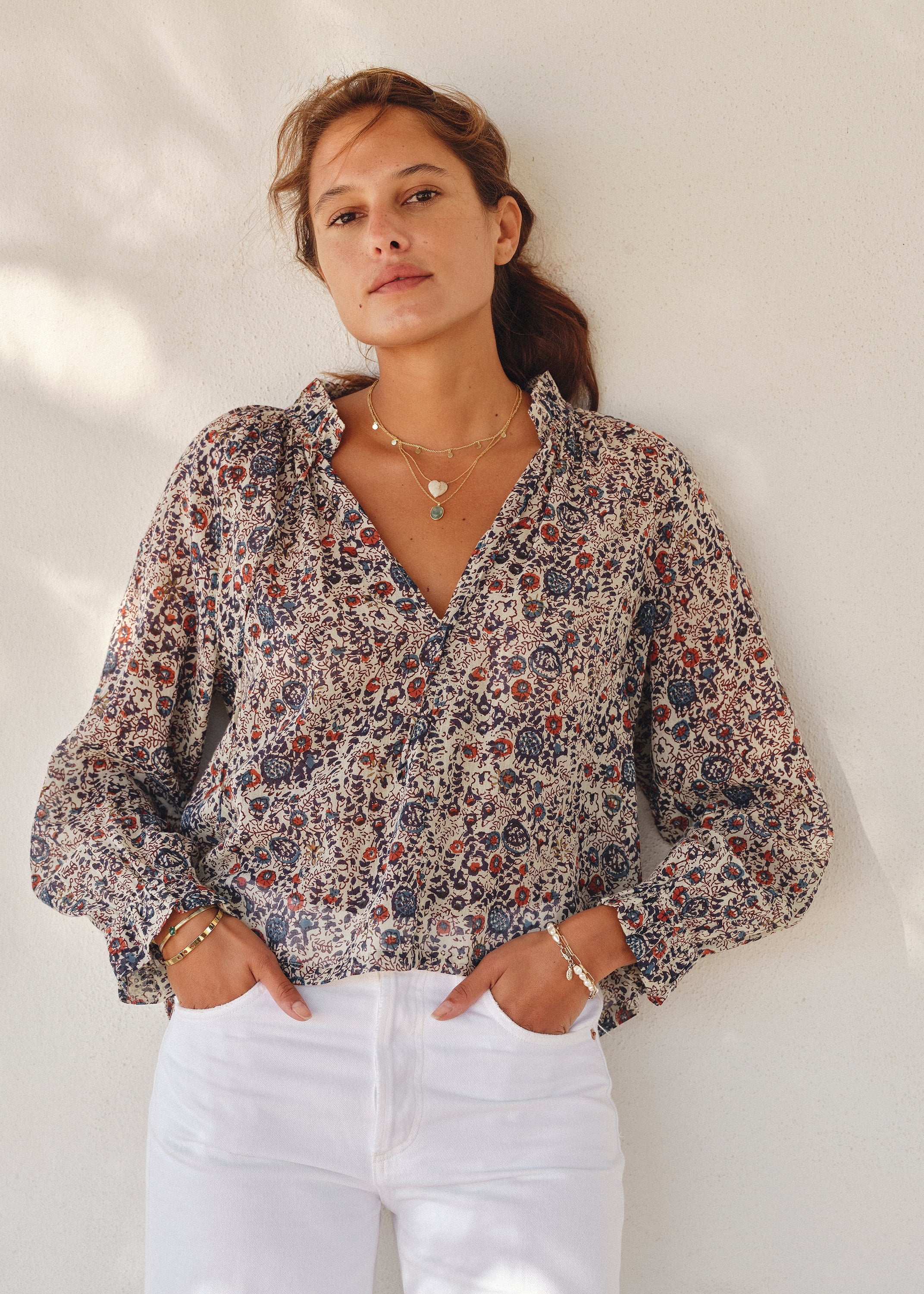 Cass Long Sleeve Top - Indigo/Rust - Image 4