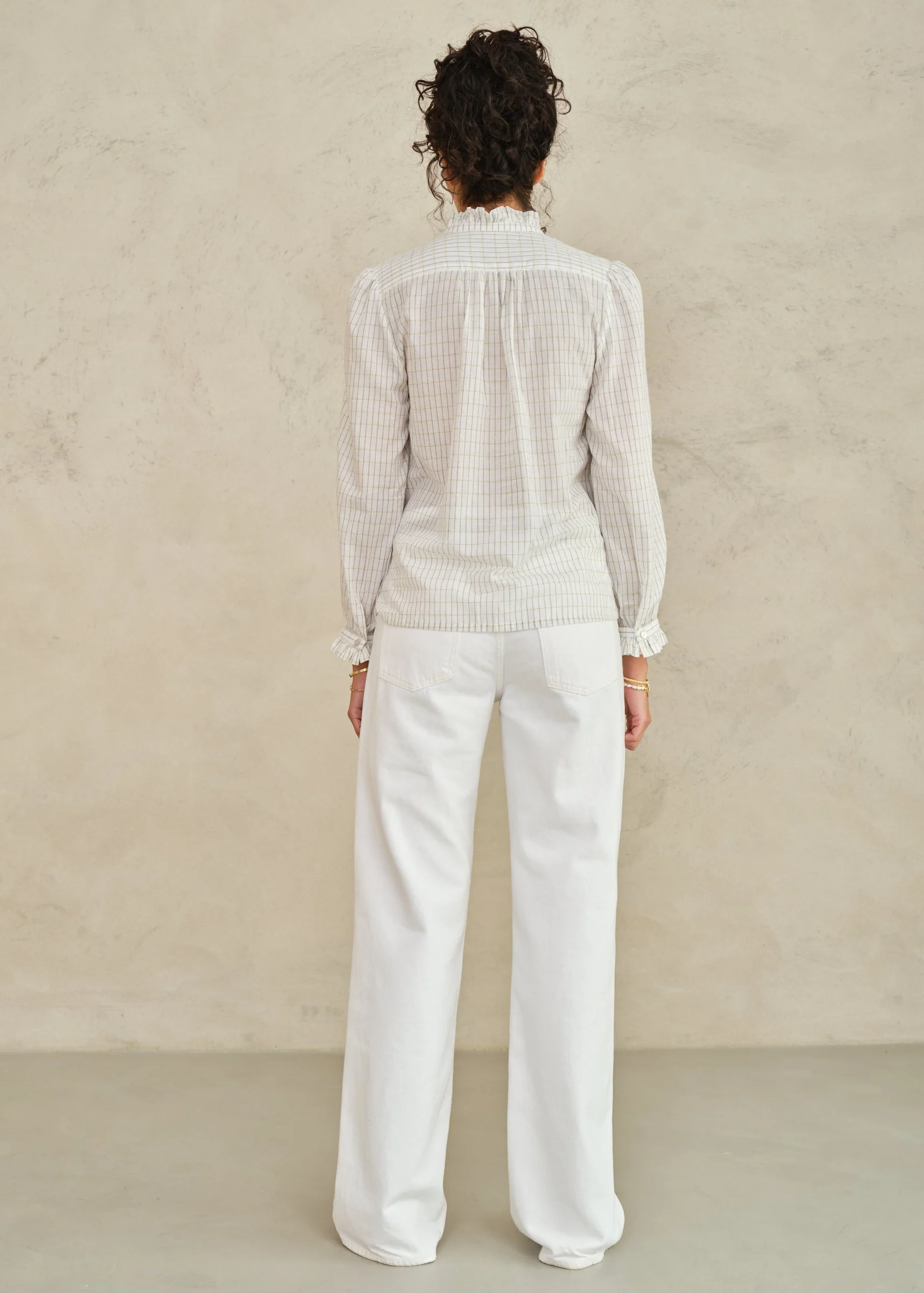 Chrissie Long Sleeve Top -Ecru/Check - Image 3