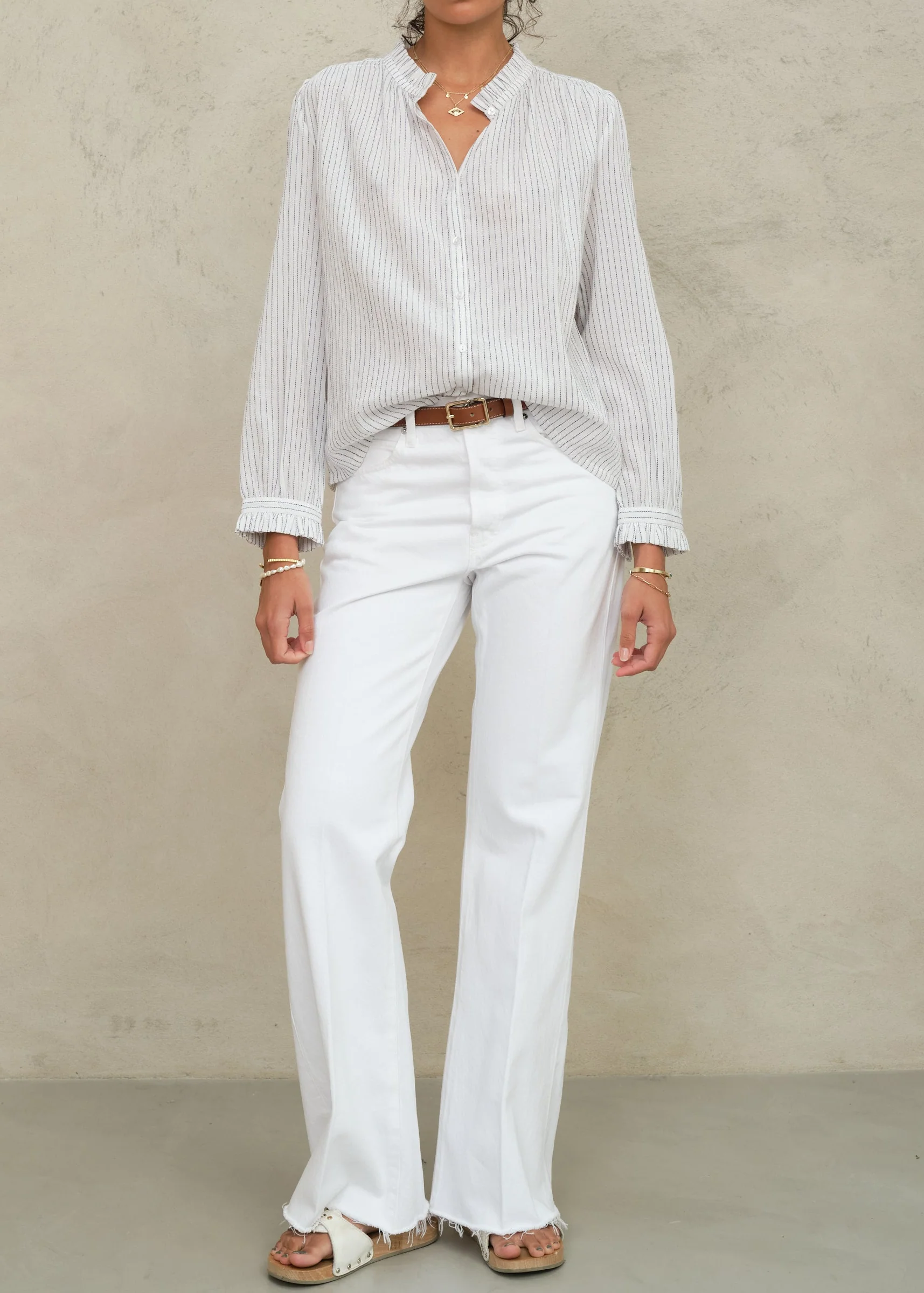 Chrissie Long Sleeve Top - White Stripe - Image 2