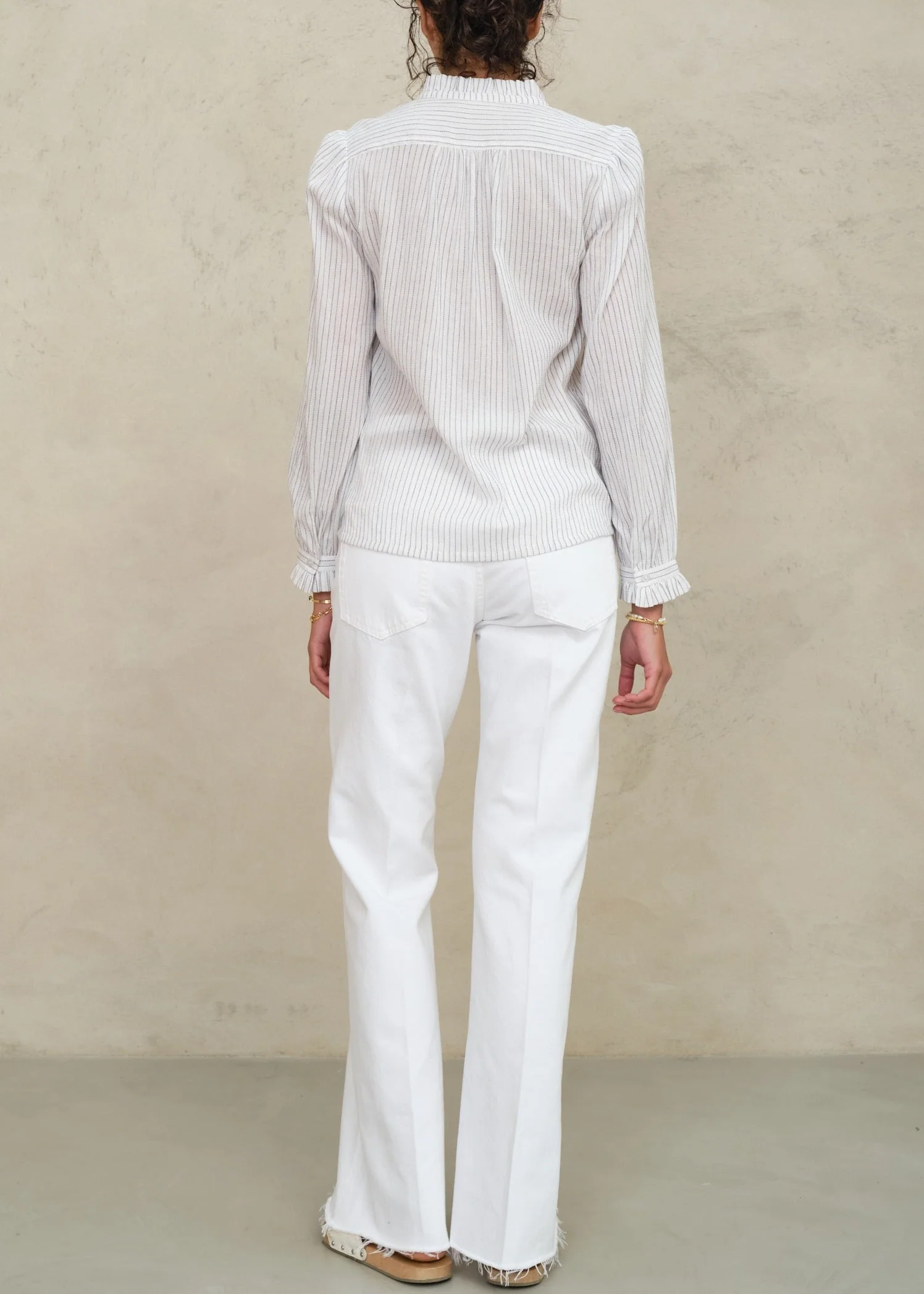 Chrissie Long Sleeve Top - White Stripe - Image 3