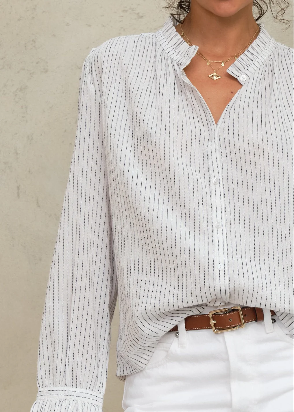Chrissie Long Sleeve Top - White Stripe - Image 4