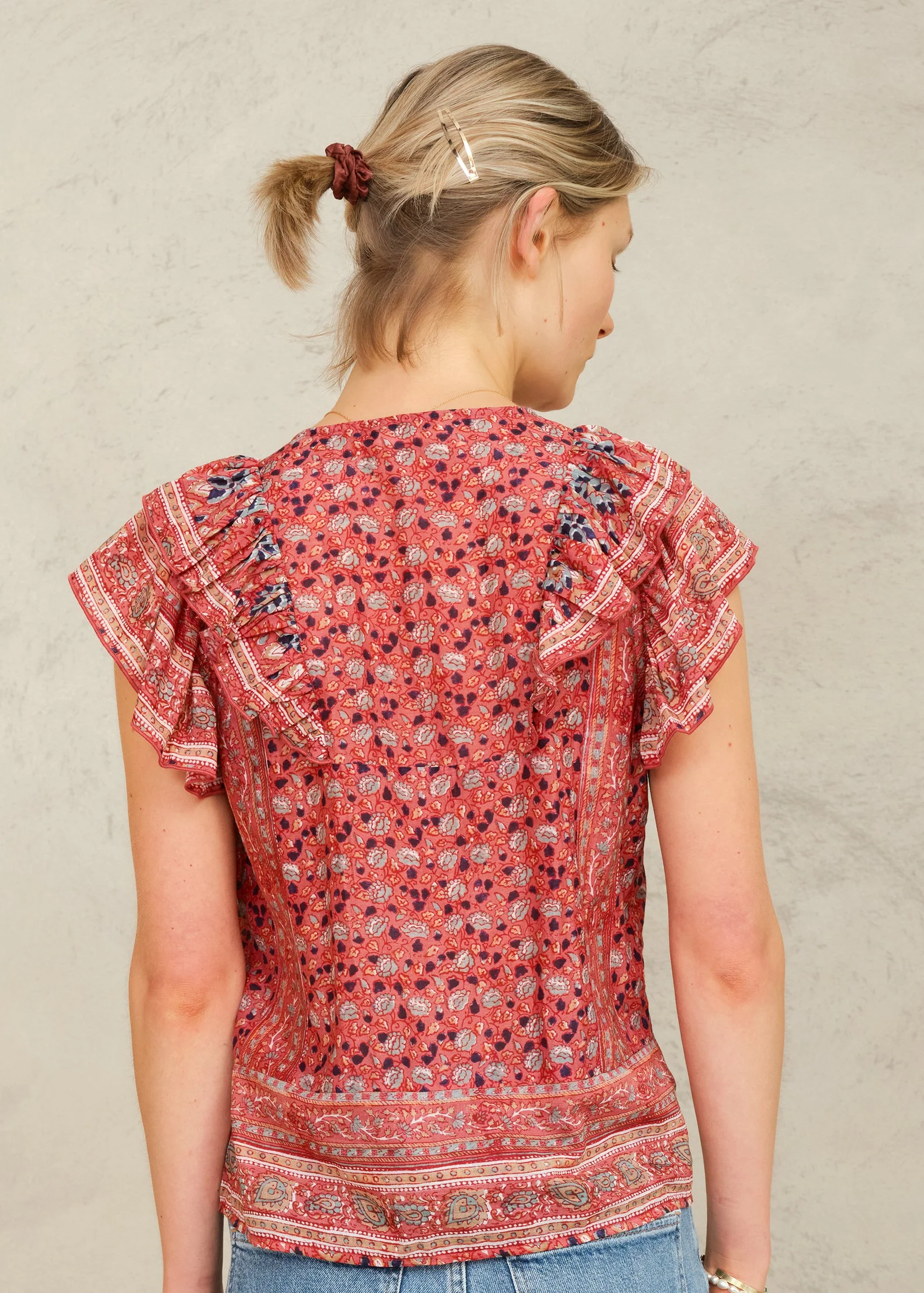 Darla Frill Short Sleeve Top - Rose/Multi - Image 2