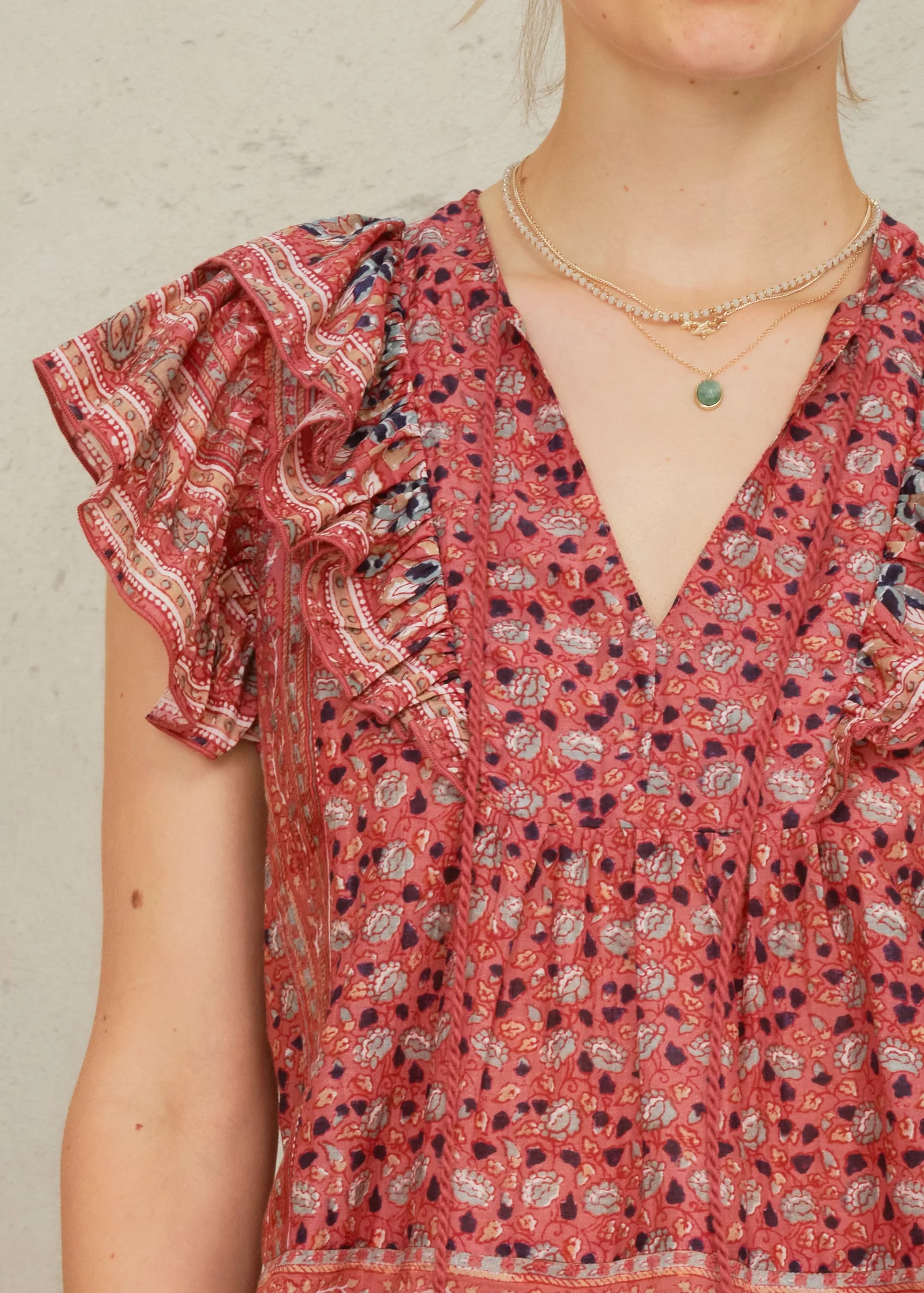 Darla Frill Short Sleeve Top - Rose/Multi - Image 3