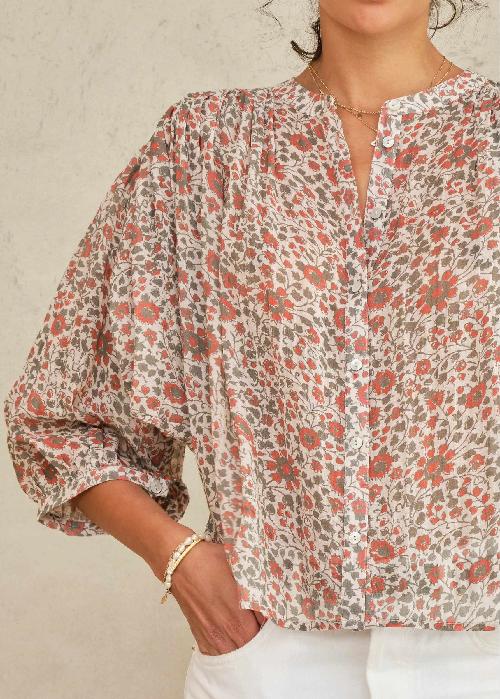 Della Long Sleeve Top - Rust/Khaki - Image 4