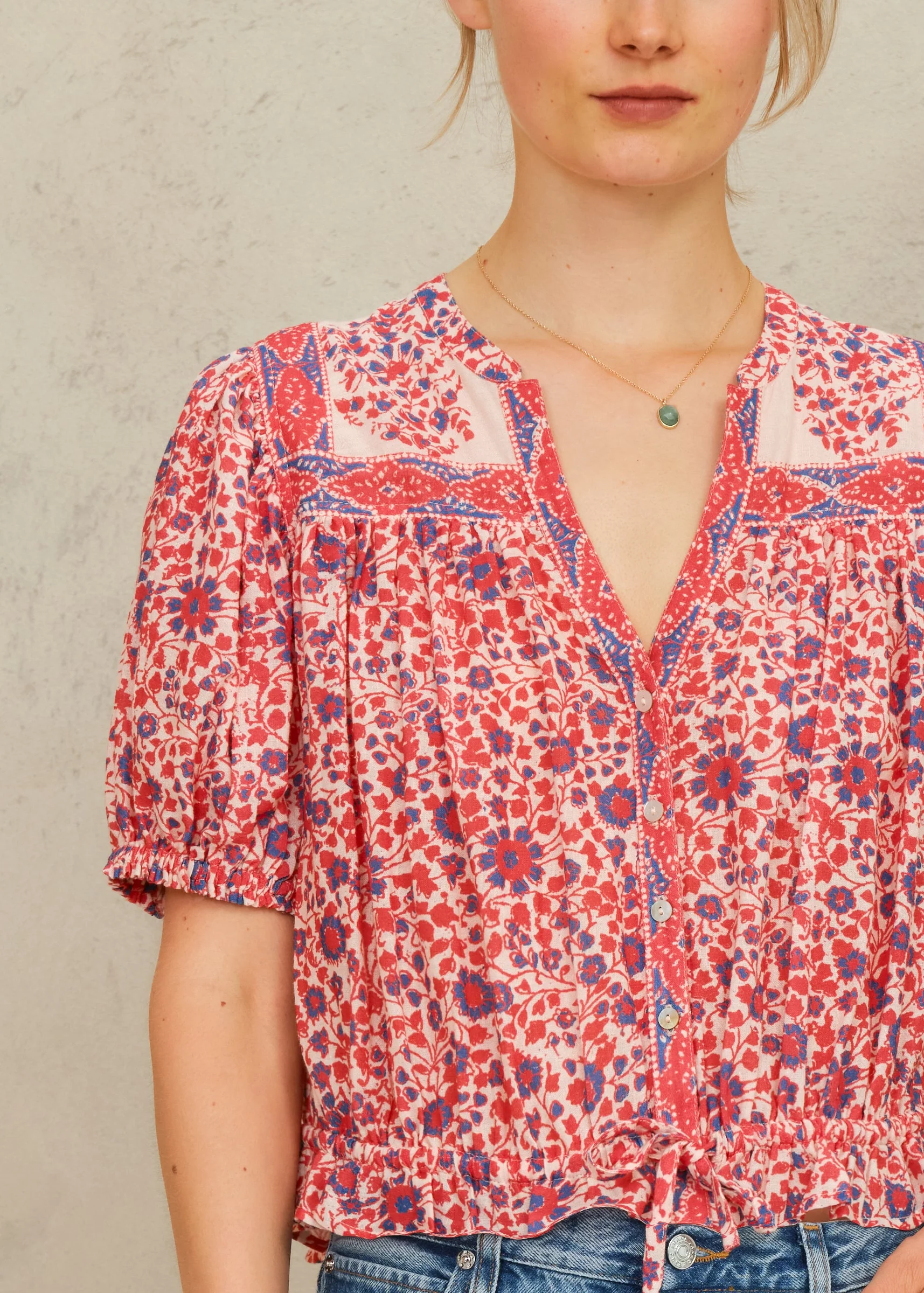 Della Short Sleeve Top - Red/Navy - Image 4
