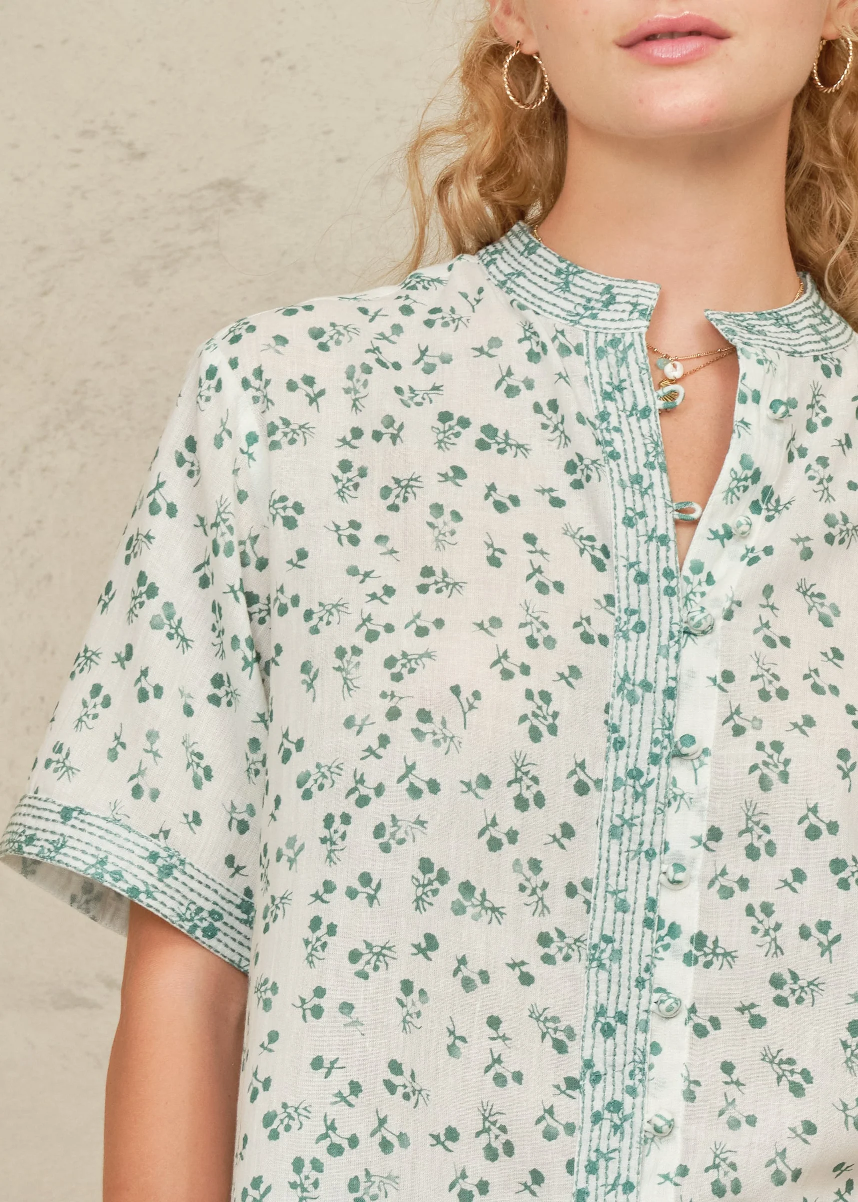 Edie Stitch Short Sleeve Top - Green - Image 3