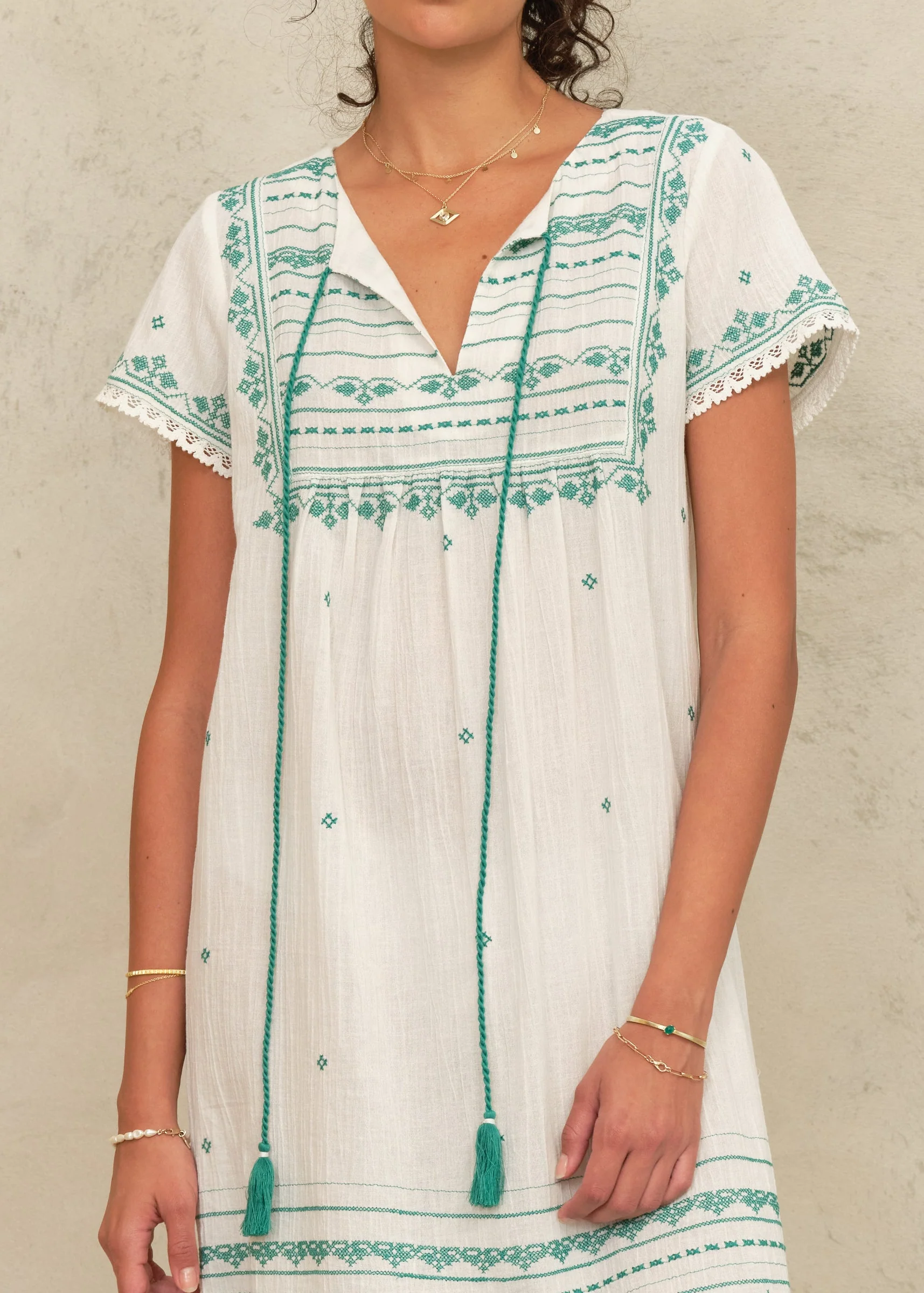 Elsa Sundress - Ecru/Green - Image 3