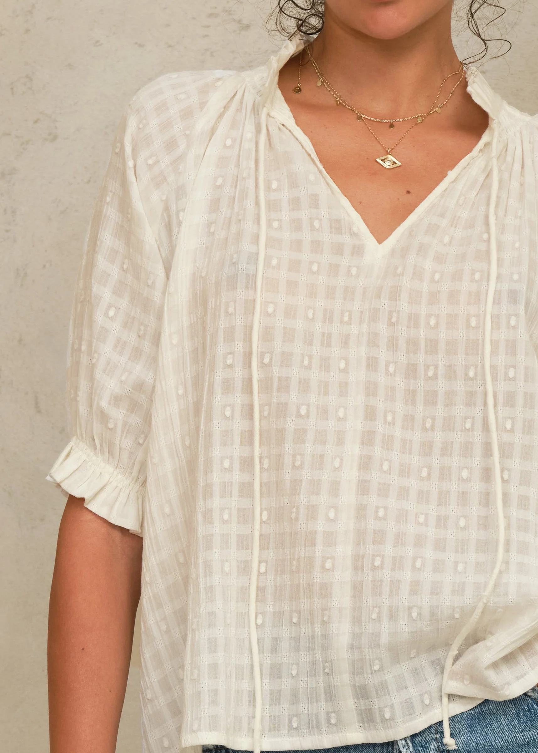 Etta Short Sleeve Top - Ecru - Image 3