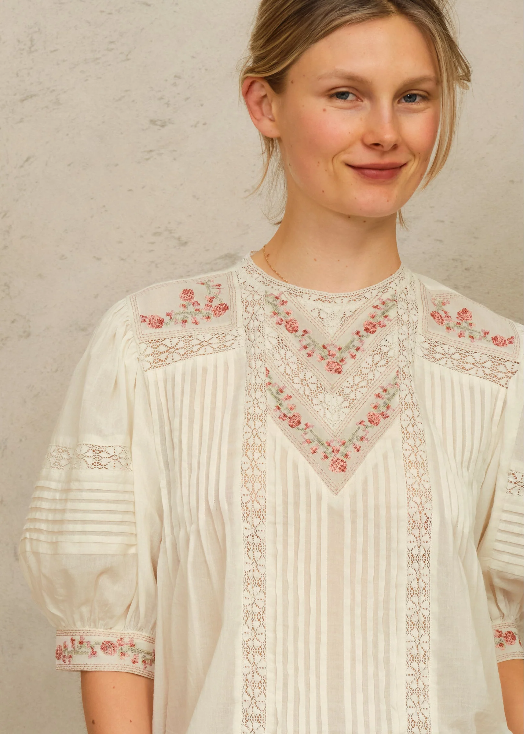 Fleur Short Sleeve Top - Ecru/Multi - Image 2