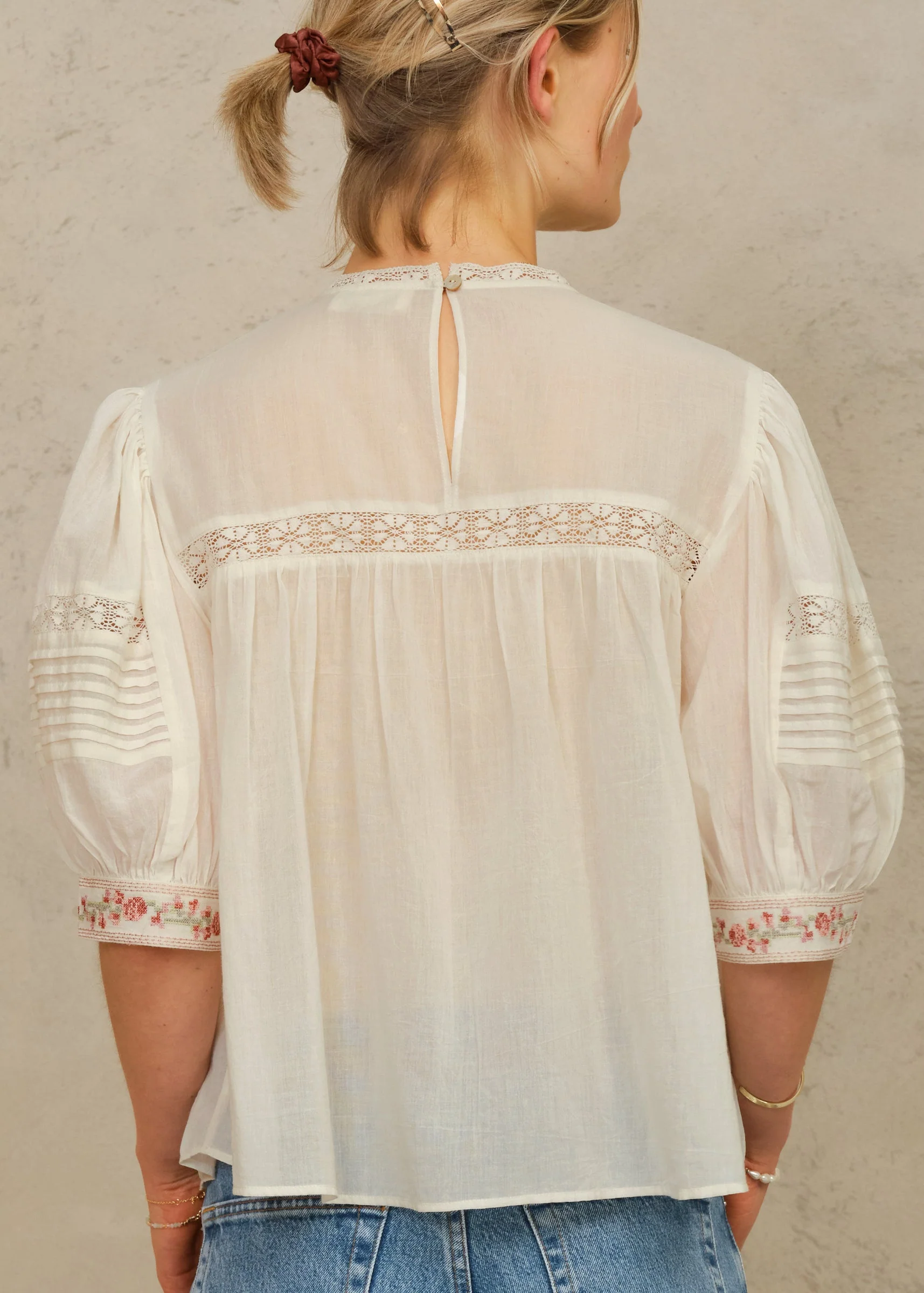 Fleur Short Sleeve Top - Ecru/Multi - Image 4