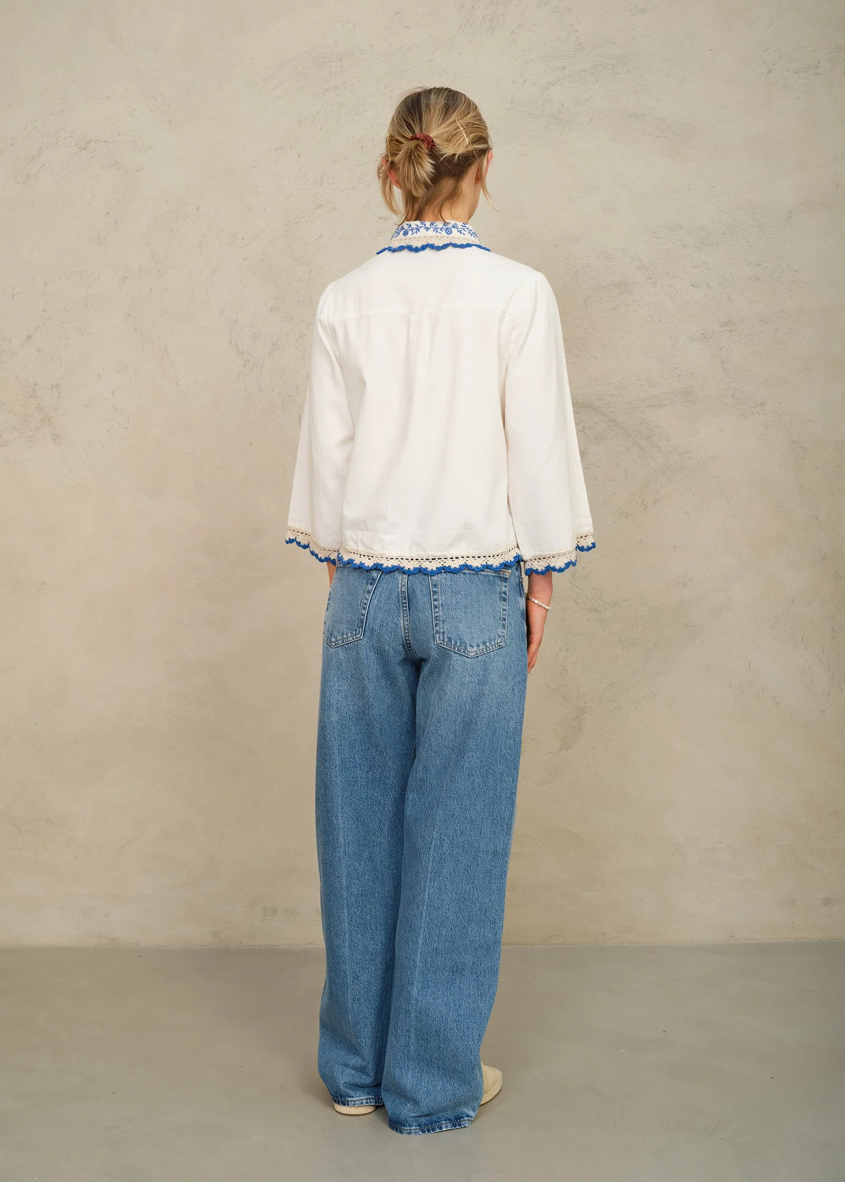 Frady Crochet Trim Top - Ivory/Blue - Image 4