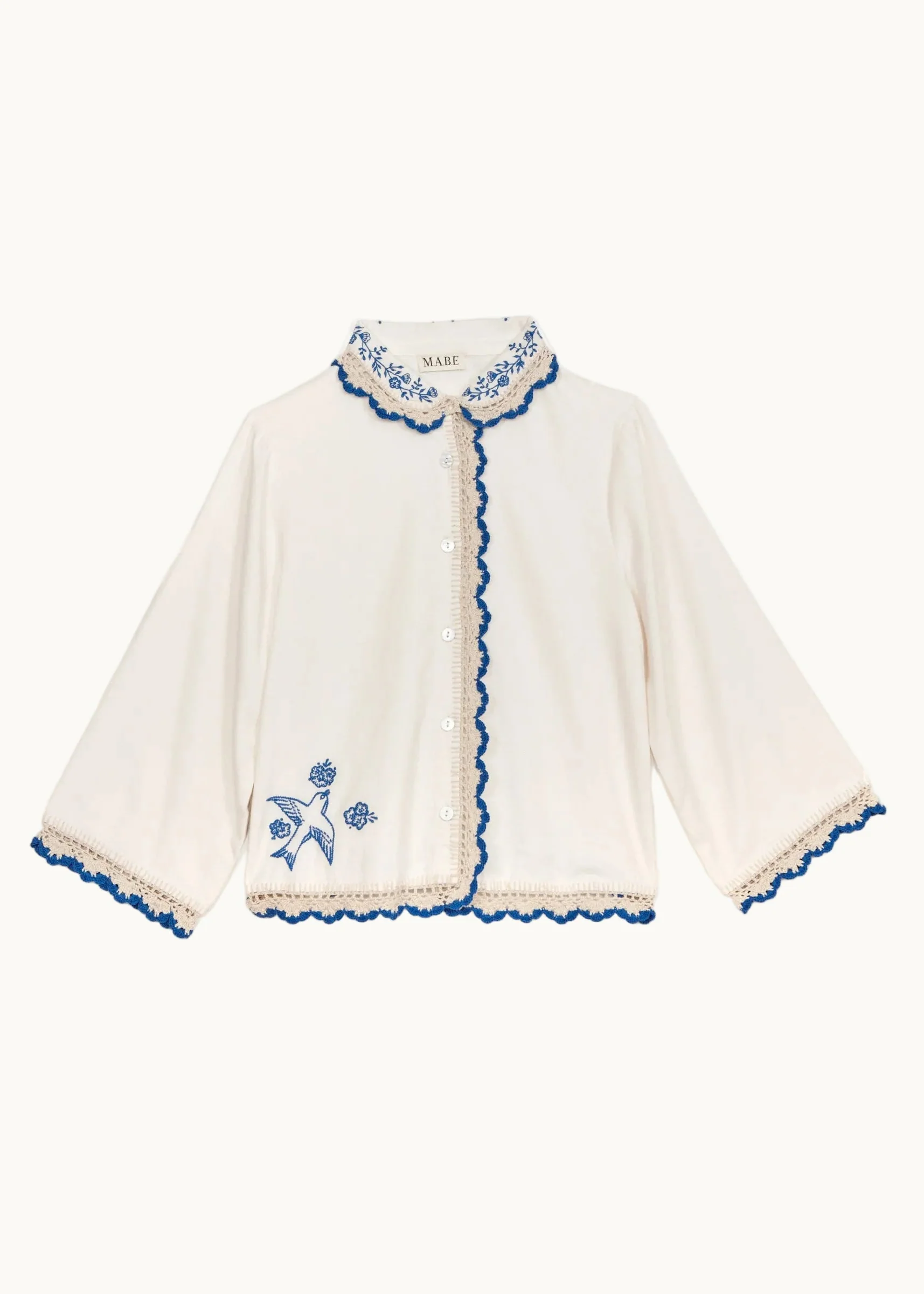 Frady Crochet Trim Top - Ivory/Blue - Image 5