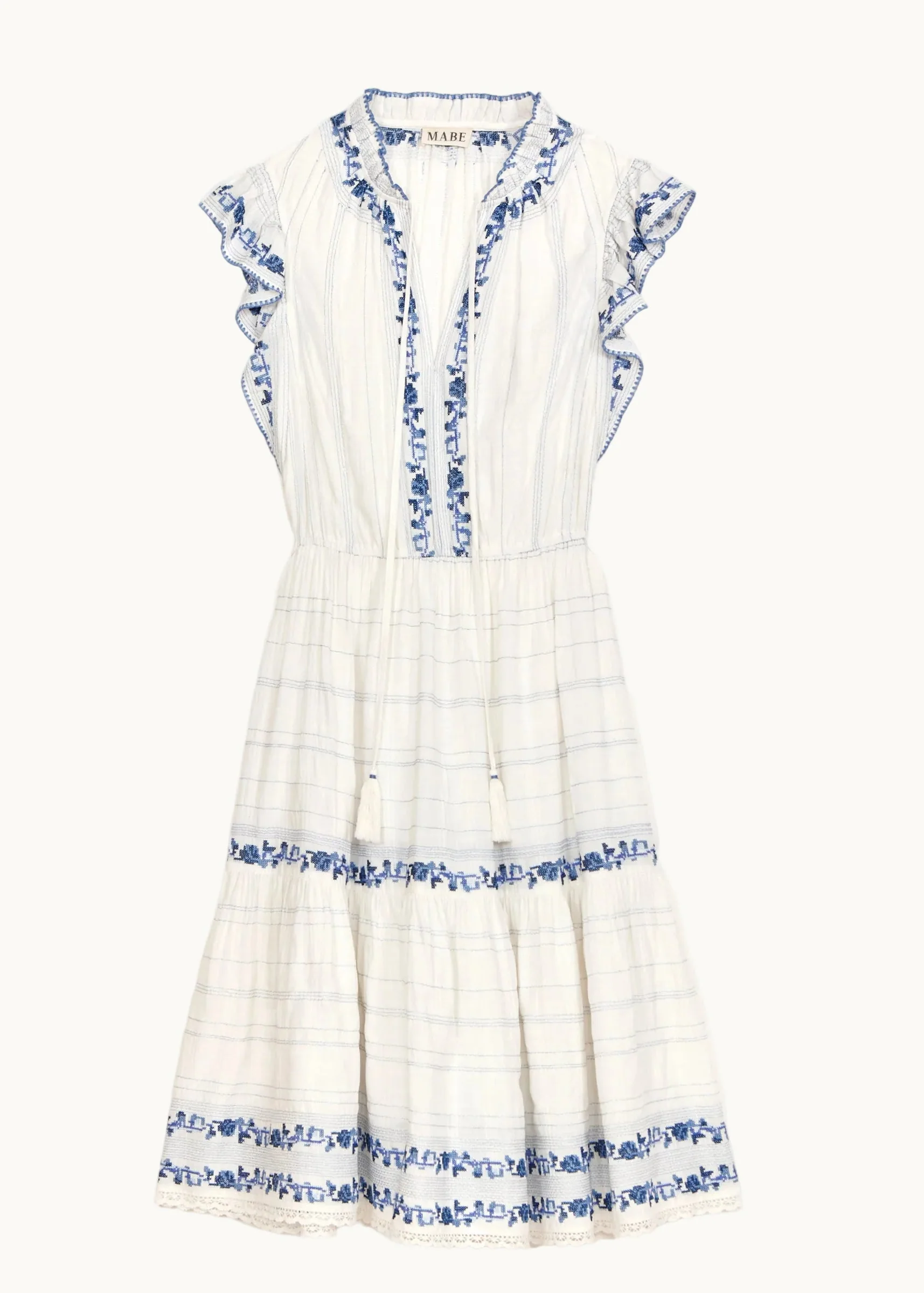 Halle Frill Dress  - Ecru/Blue - Image 4