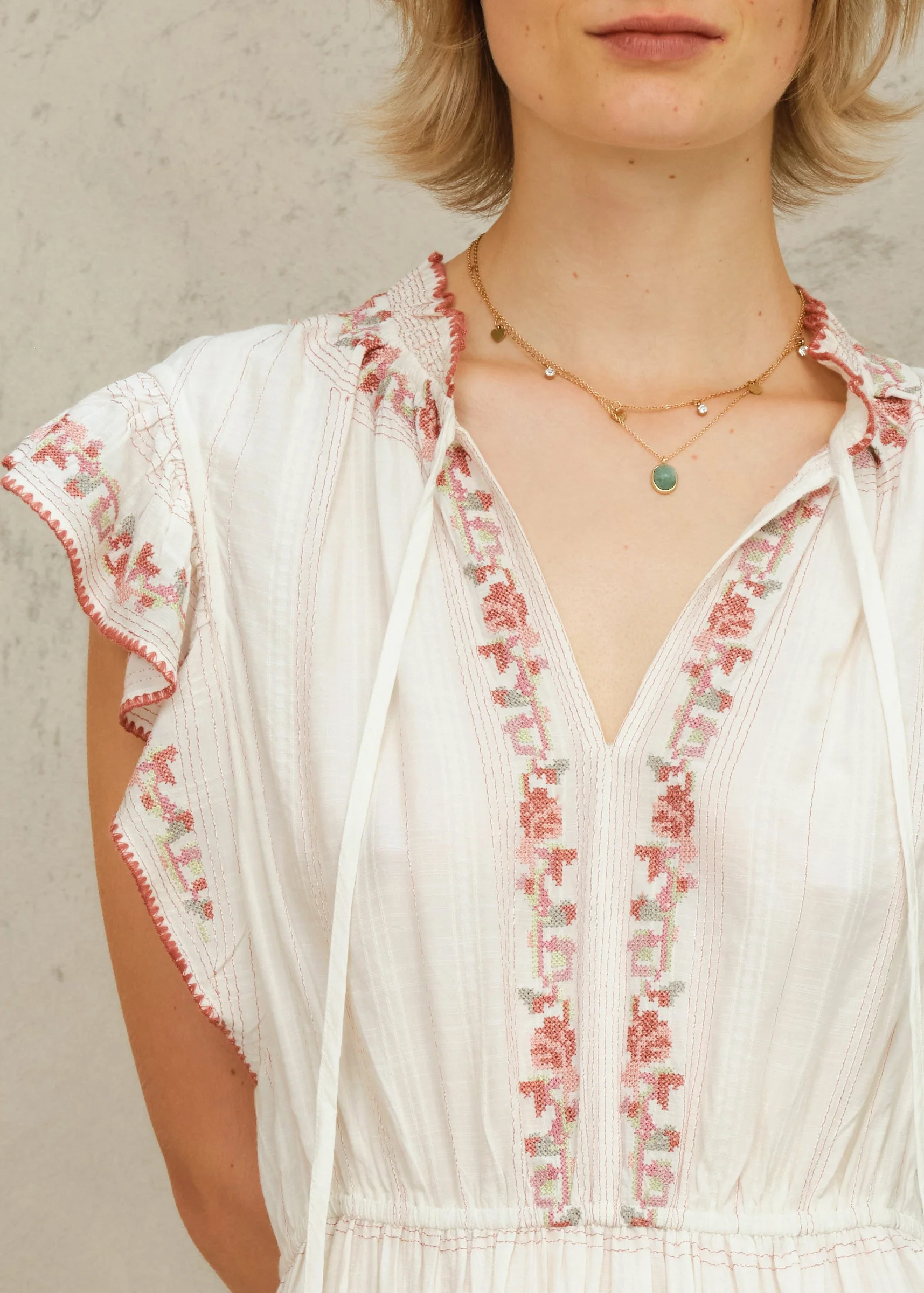 Halle Frill Dress - Ecru/Rose - Image 3