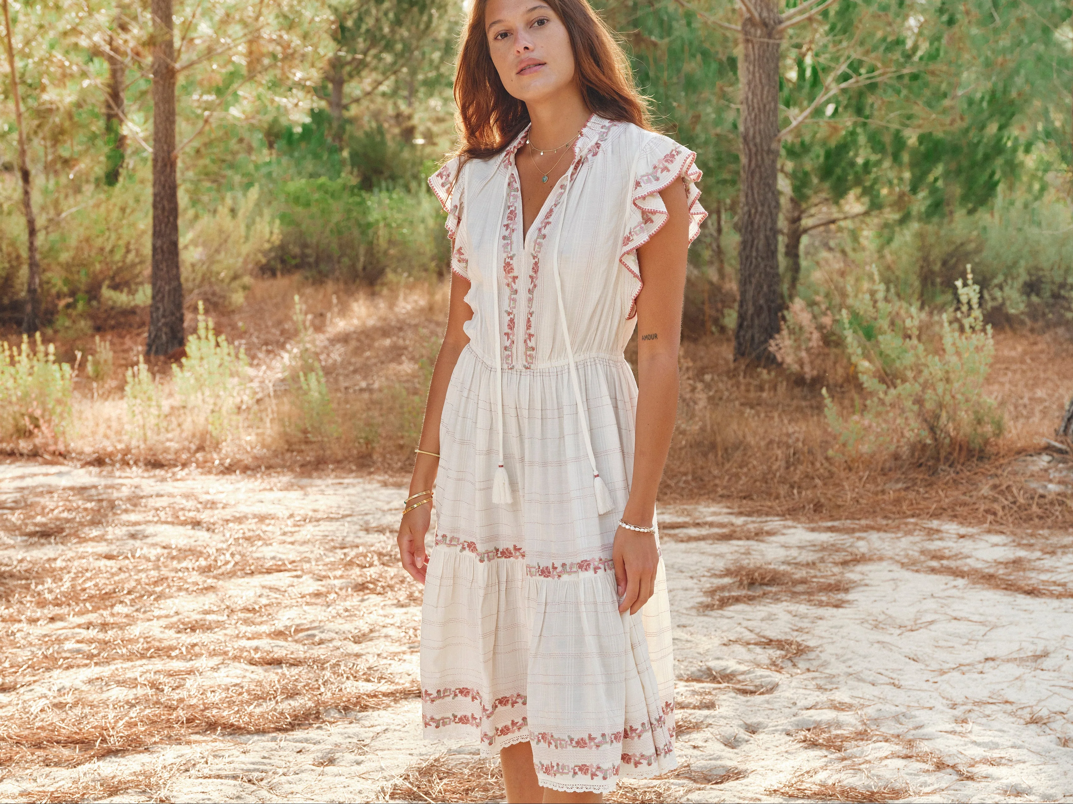 Halle Frill Dress - Ecru/Rose - Image 5