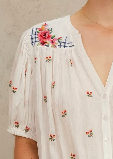 Harlie Short Sleeve Top - Ecru/Multi - Image 2