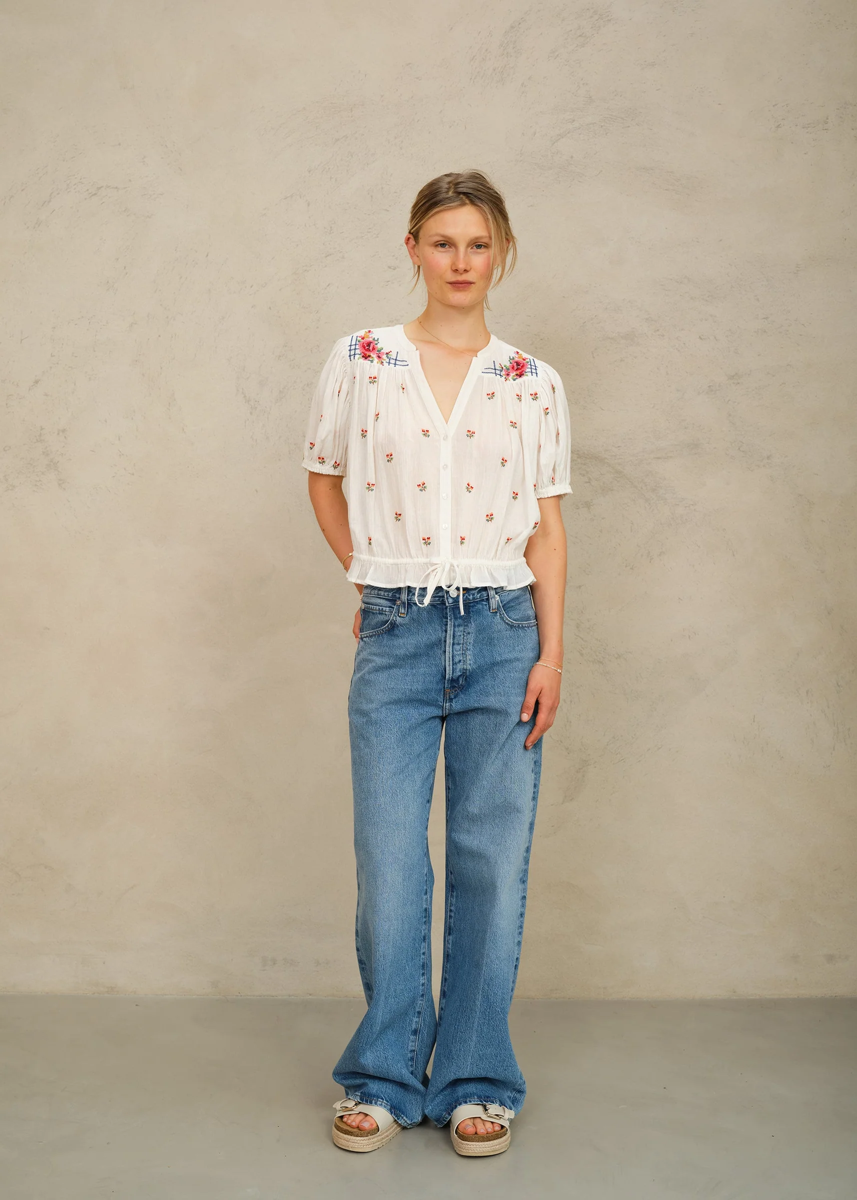 Harlie Short Sleeve Top - Ecru/Multi - Image 3