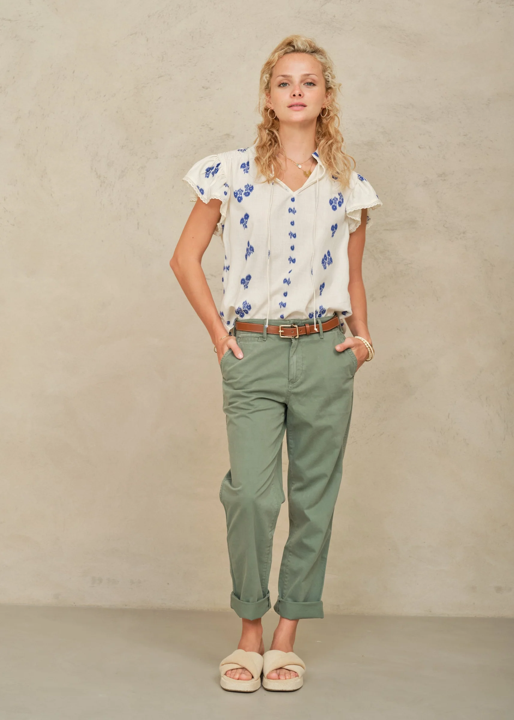 Iris Frill Short Sleeve Top - Blue