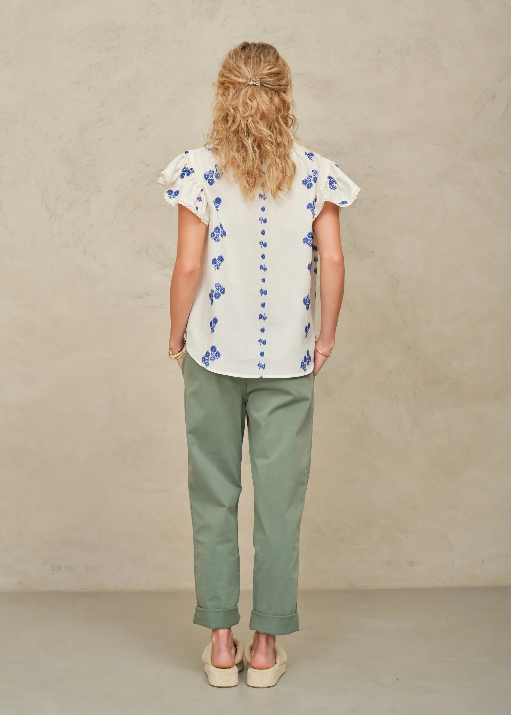 Iris Frill Short Sleeve Top - Blue - Image 2