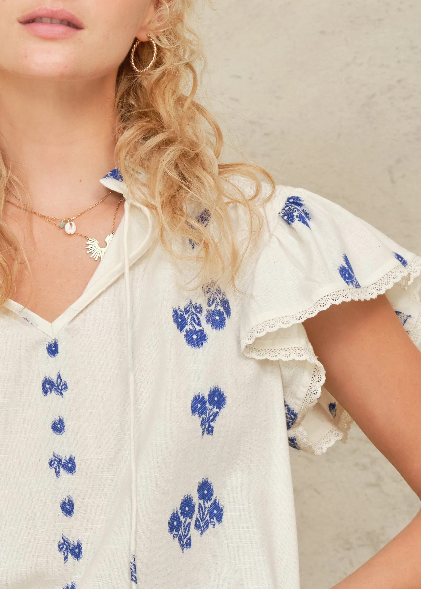 Iris Frill Short Sleeve Top - Blue - Image 3