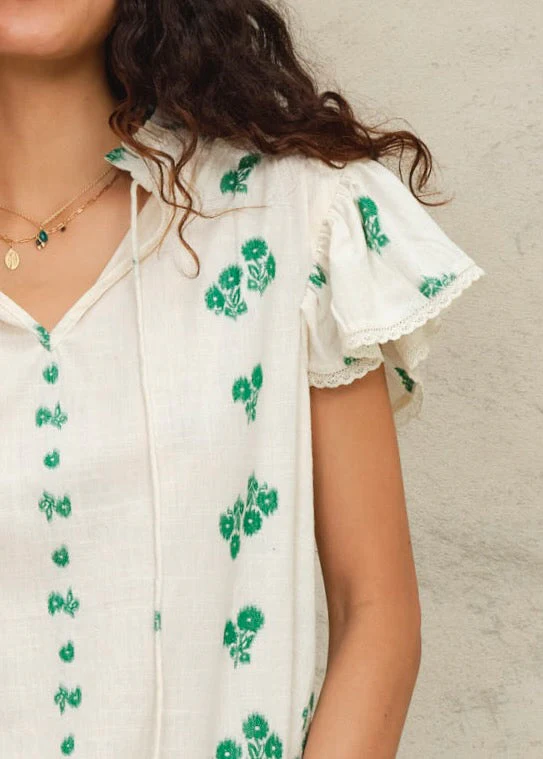 Iris Frill Short Sleeve Top - Green - Image 2