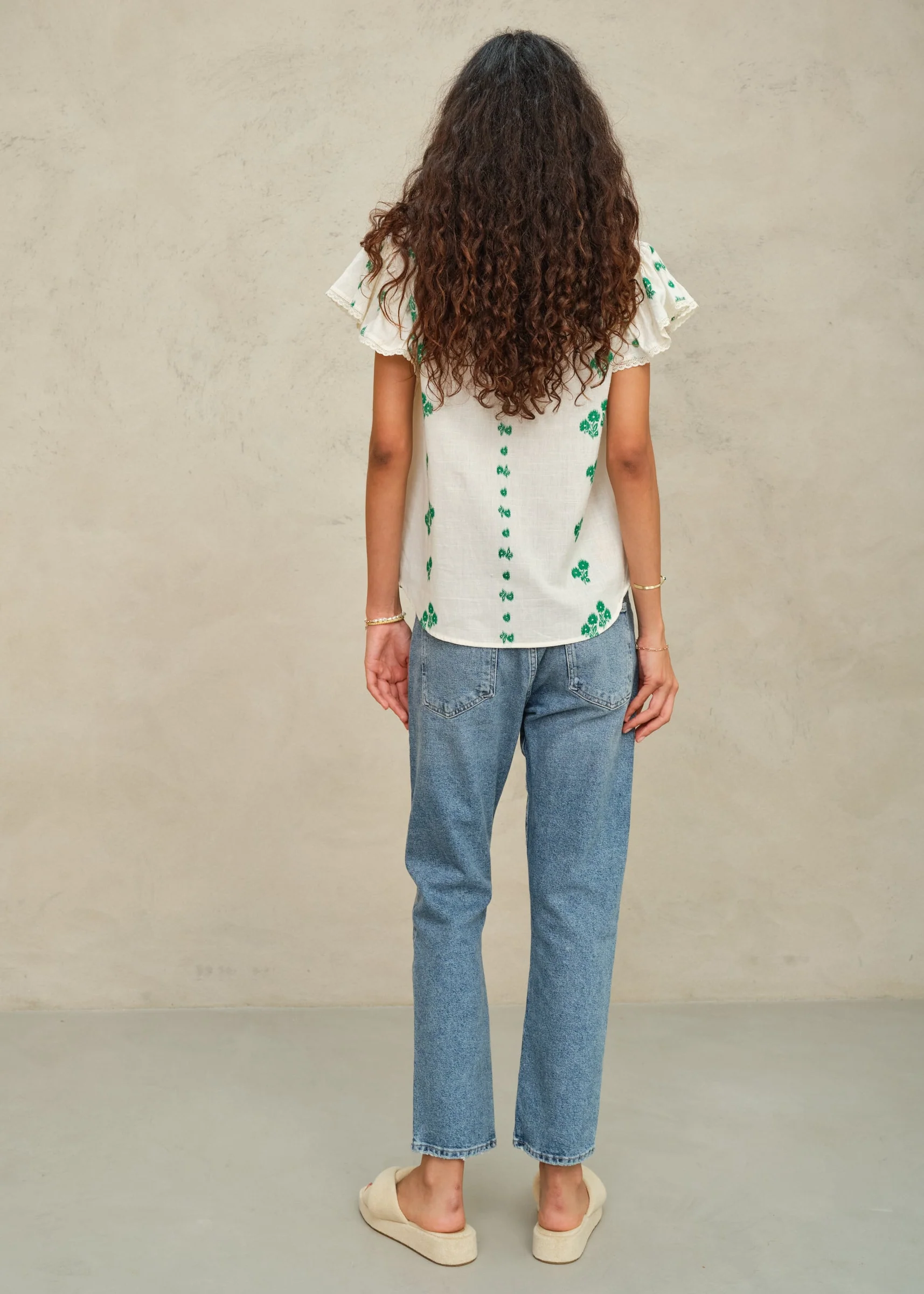 Iris Frill Short Sleeve Top - Green - Image 3