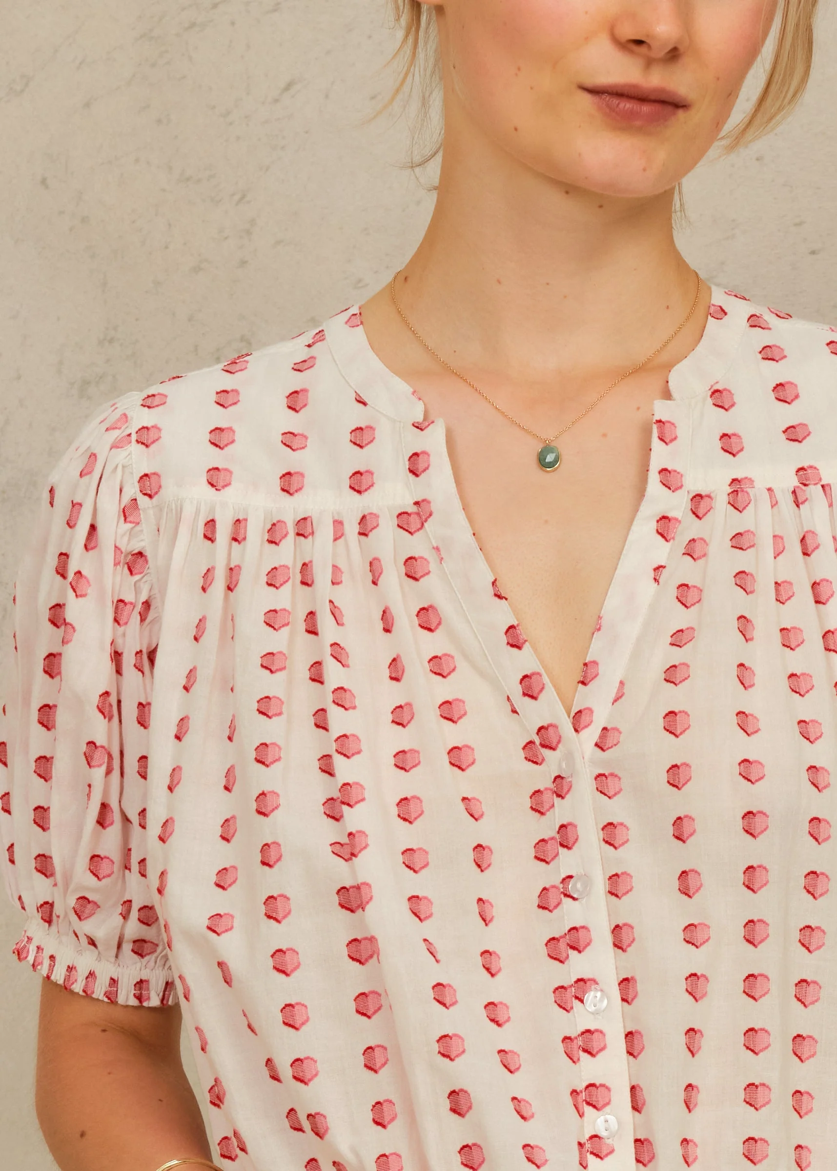 Karla Gathered Top - Ecru/Red - Image 3
