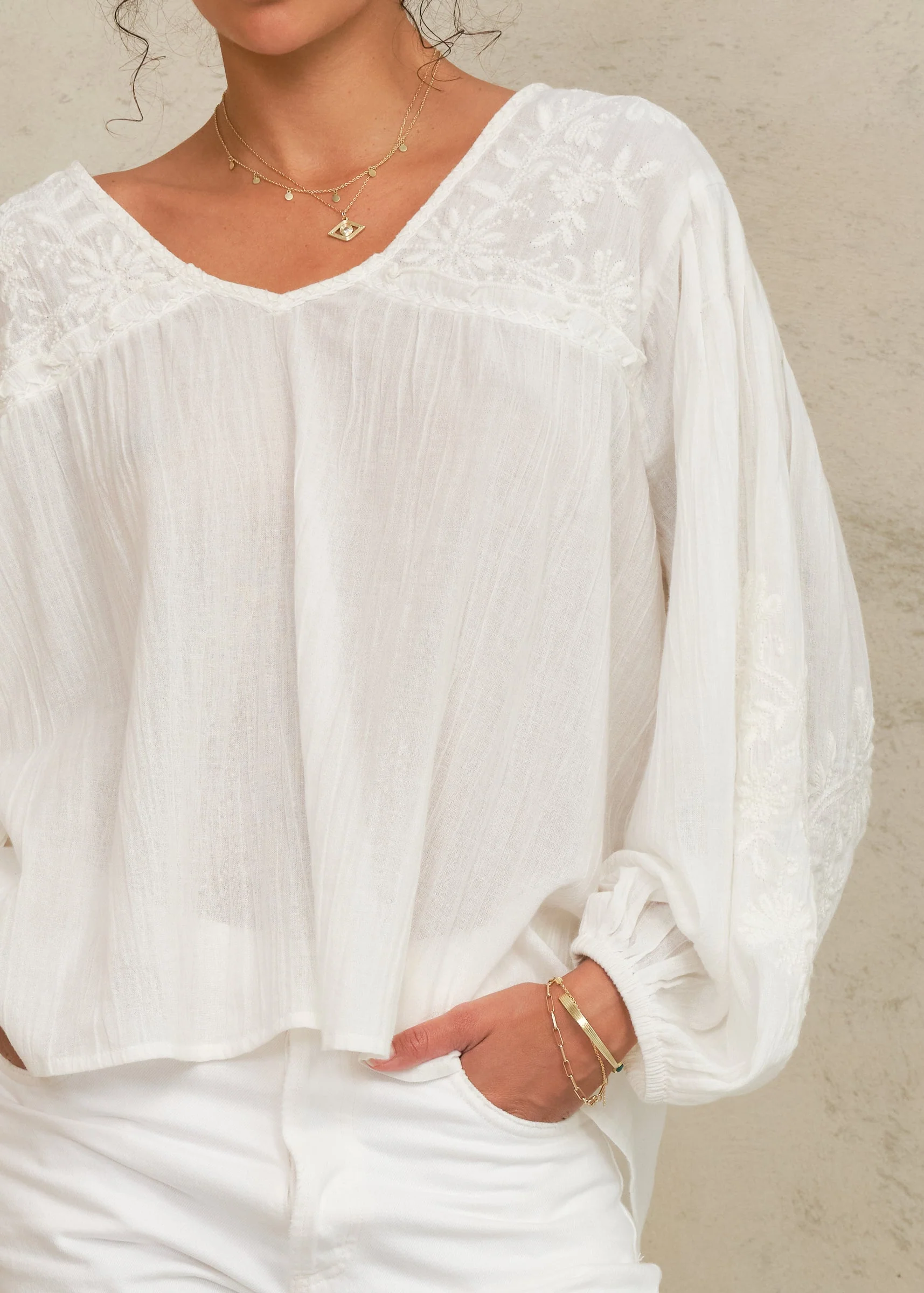 Loren Long Sleeve Top - Ecru - Image 3