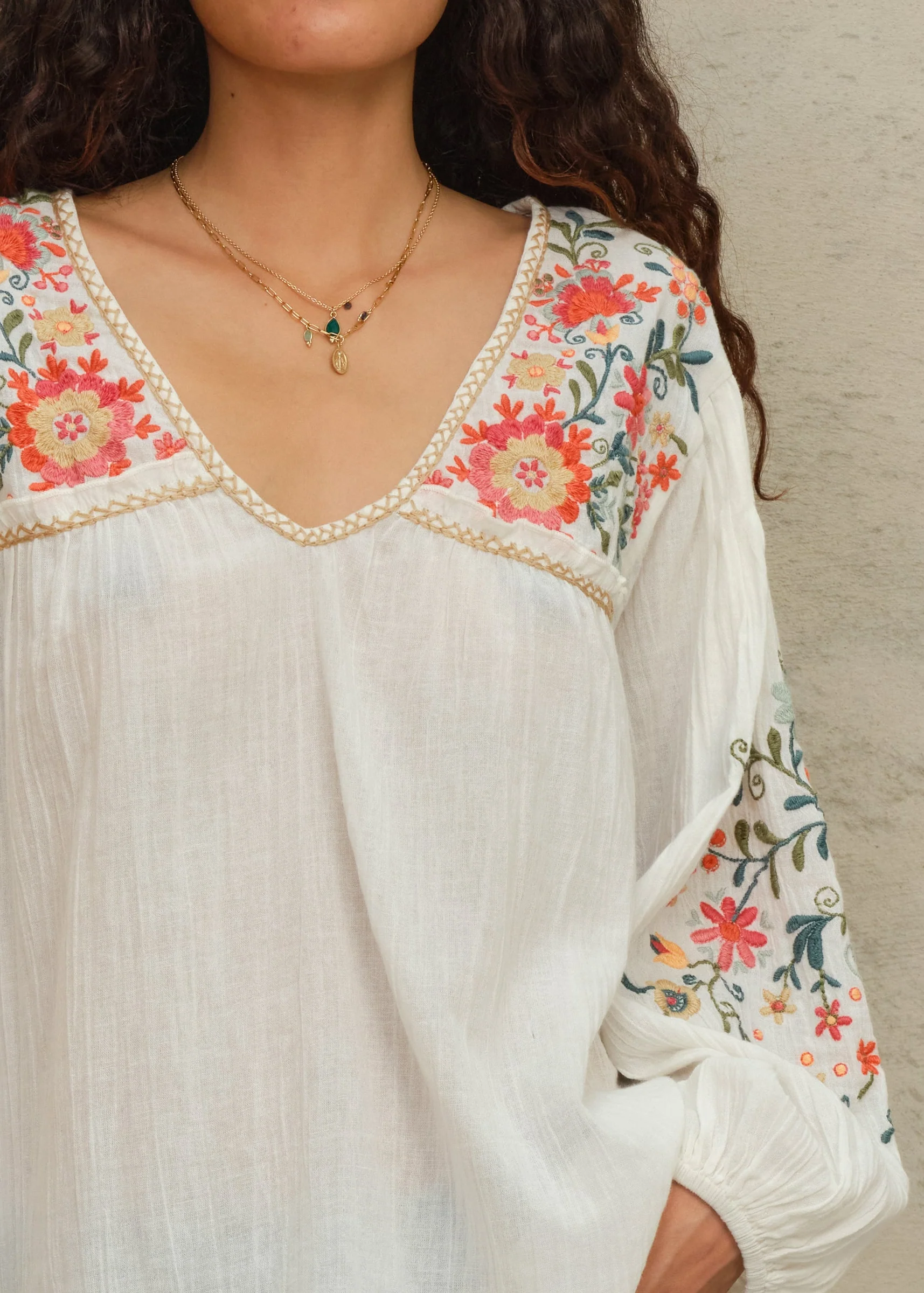 Loren Long Sleeve Top - Ecru/Multi - Image 3