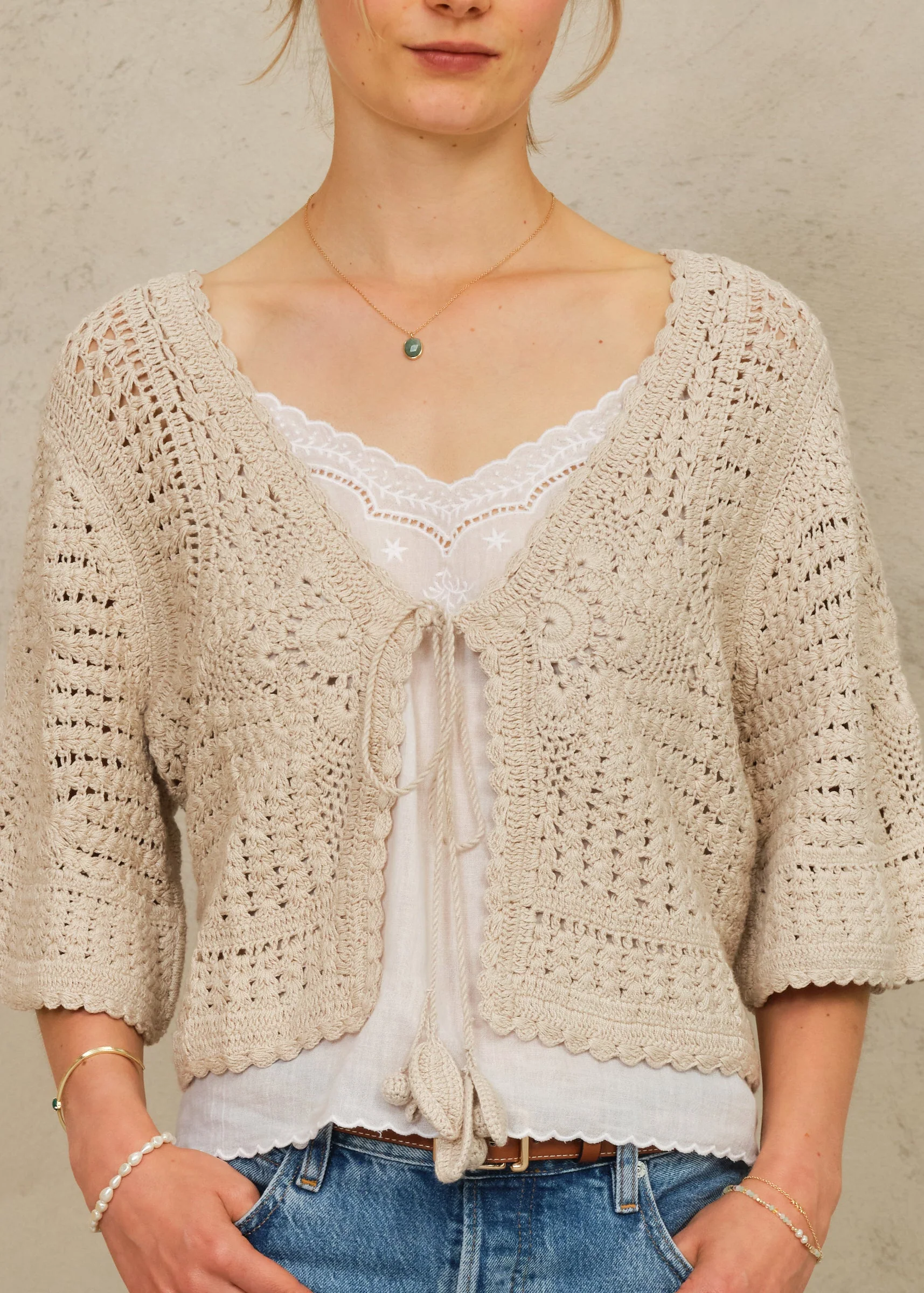 Margo Crochet Cardigan - Ecru - Image 3
