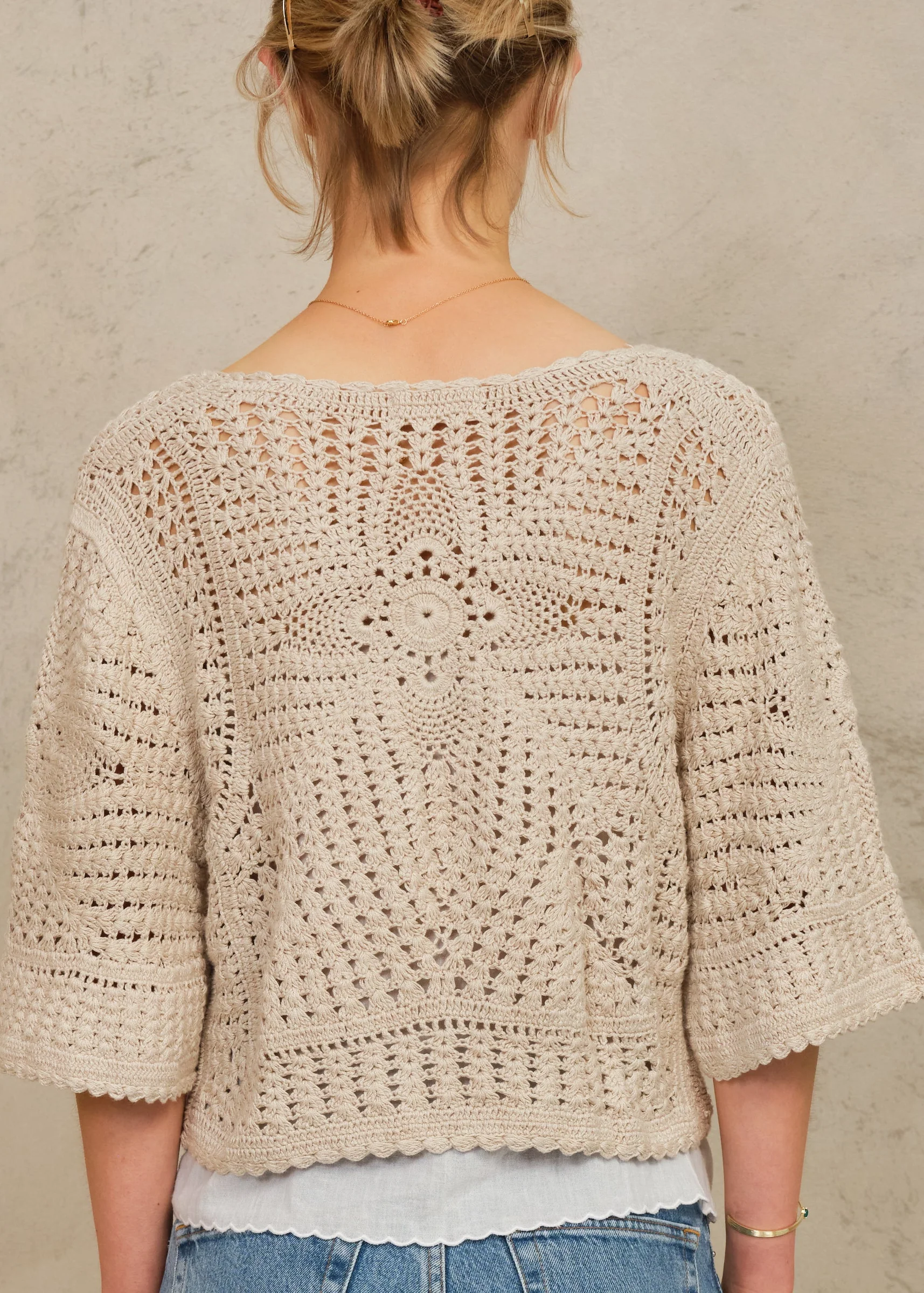 Margo Crochet Cardigan - Ecru - Image 4