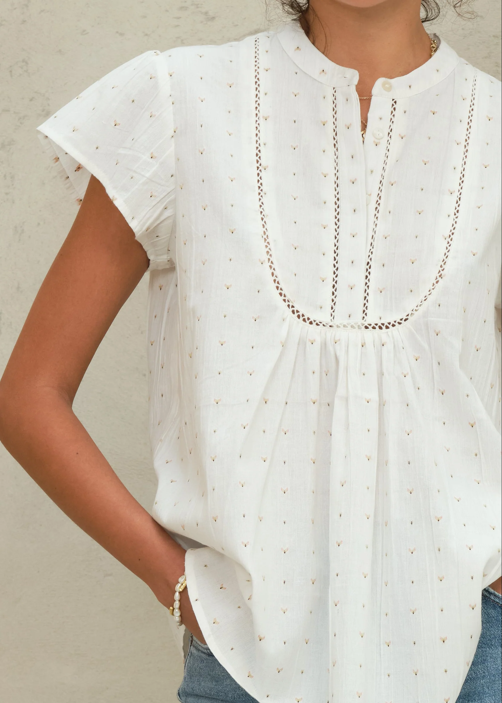 Rita Short Sleeve Top - Ecru/Multi - Image 3