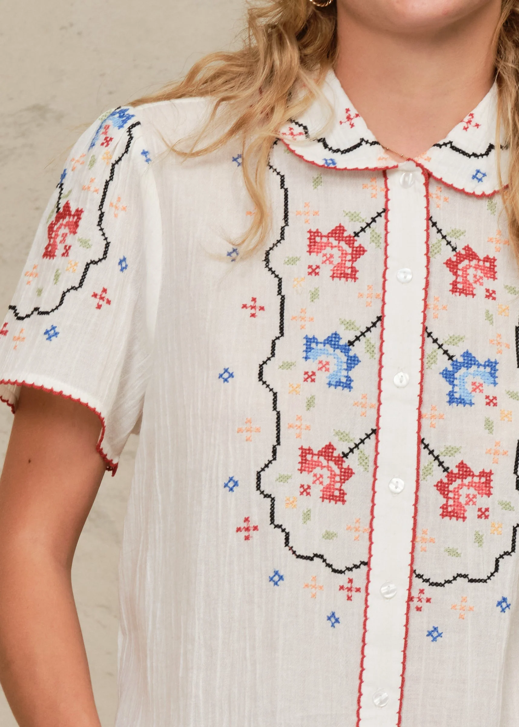 Ruby Short Sleeve Top - Ecru/Multi - Image 4