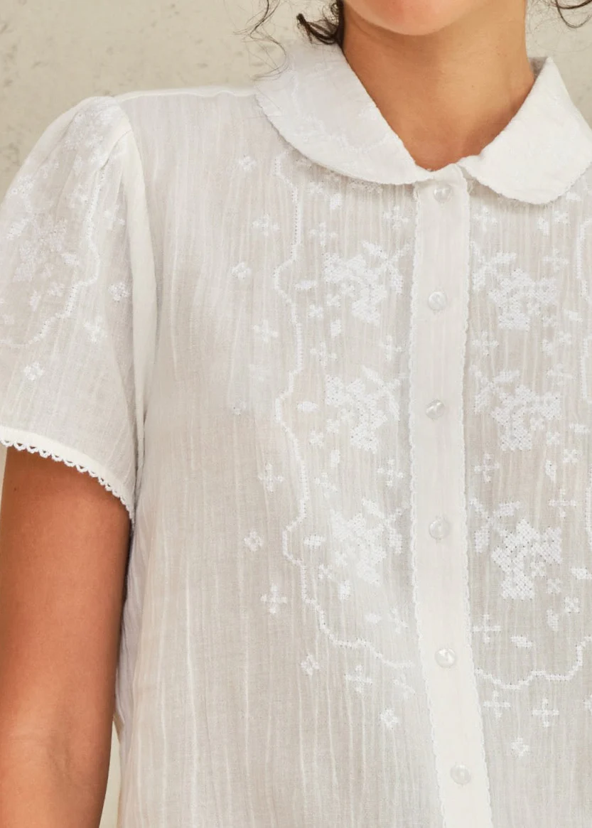 Ruby Short Sleeve Top - Ecru/White - Image 5