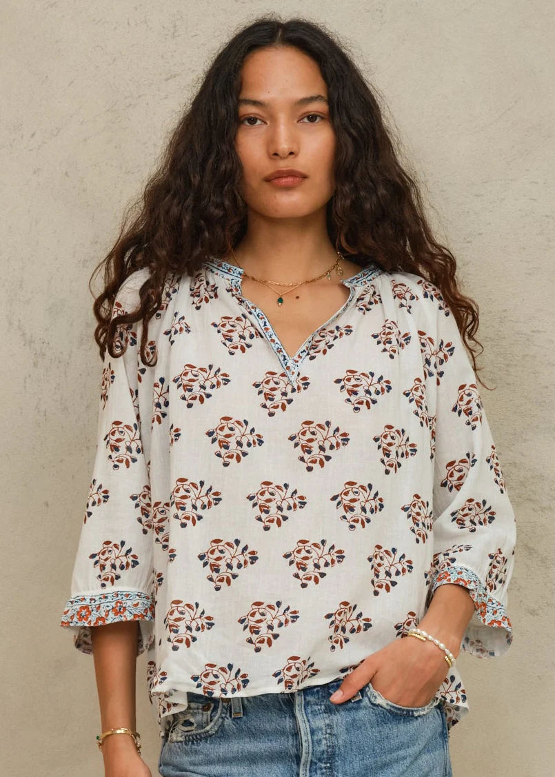 Stella Long Sleeve Top - Ecru/Rust - Image 4