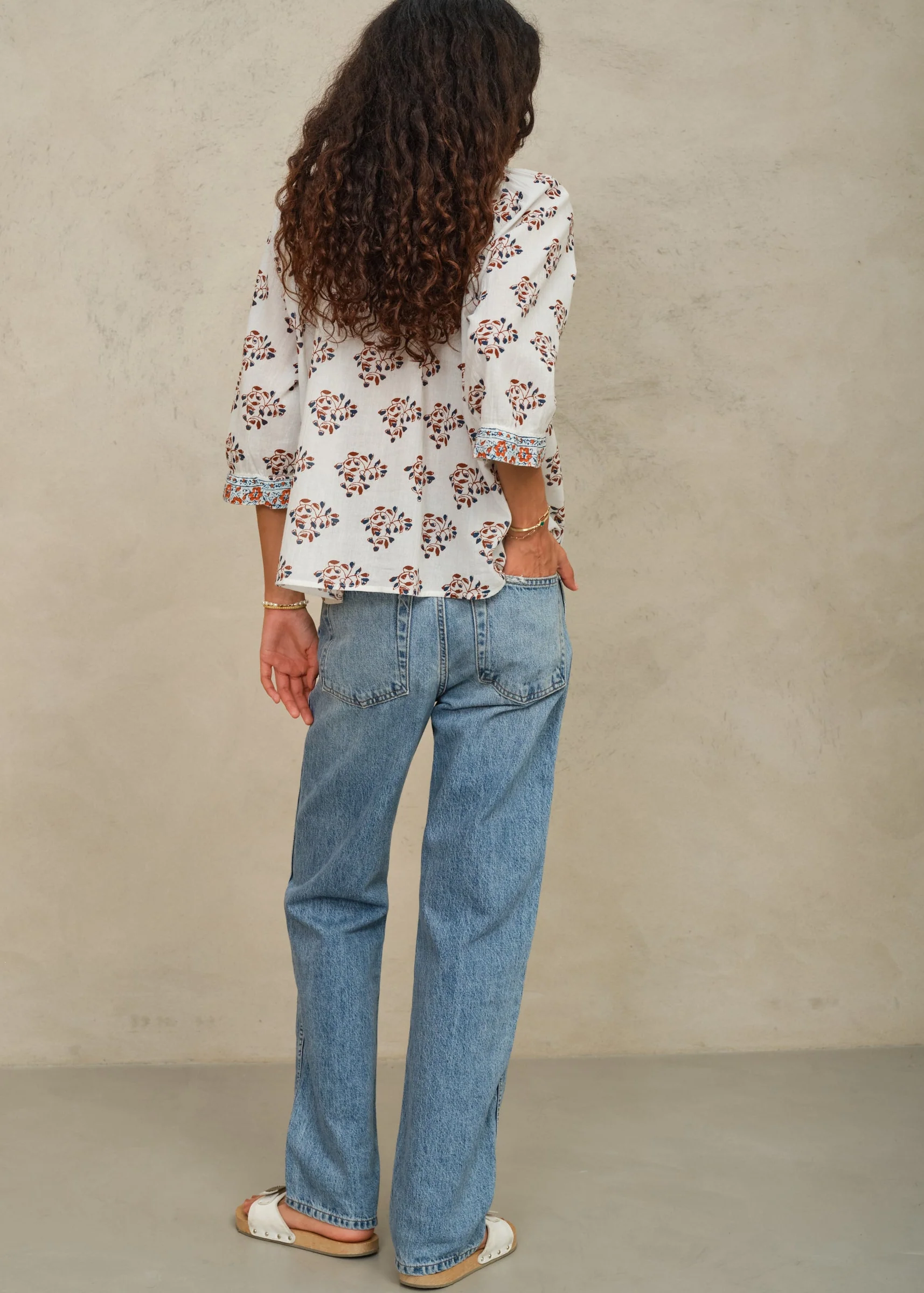 Stella Long Sleeve Top - Ecru/Rust - Image 5