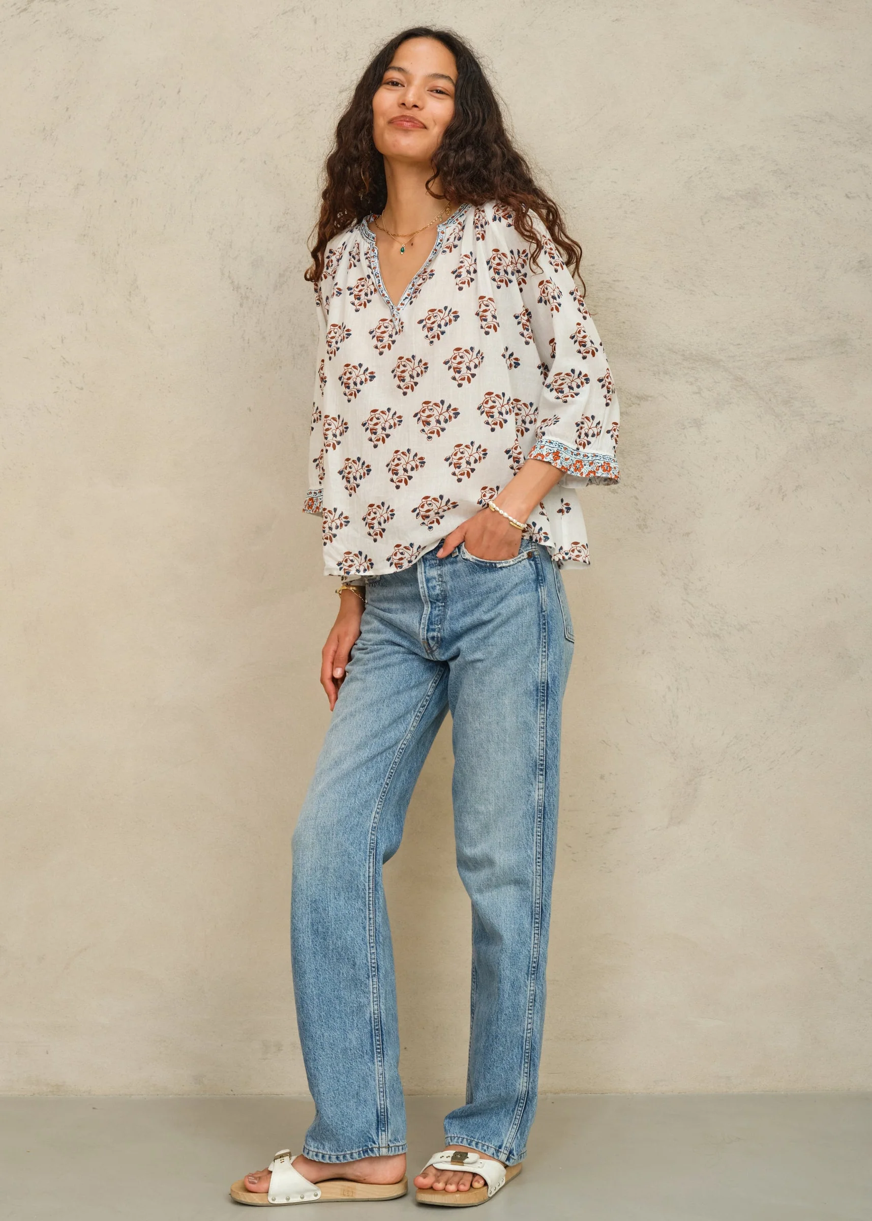 Stella Long Sleeve Top - Ecru/Rust - Image 6