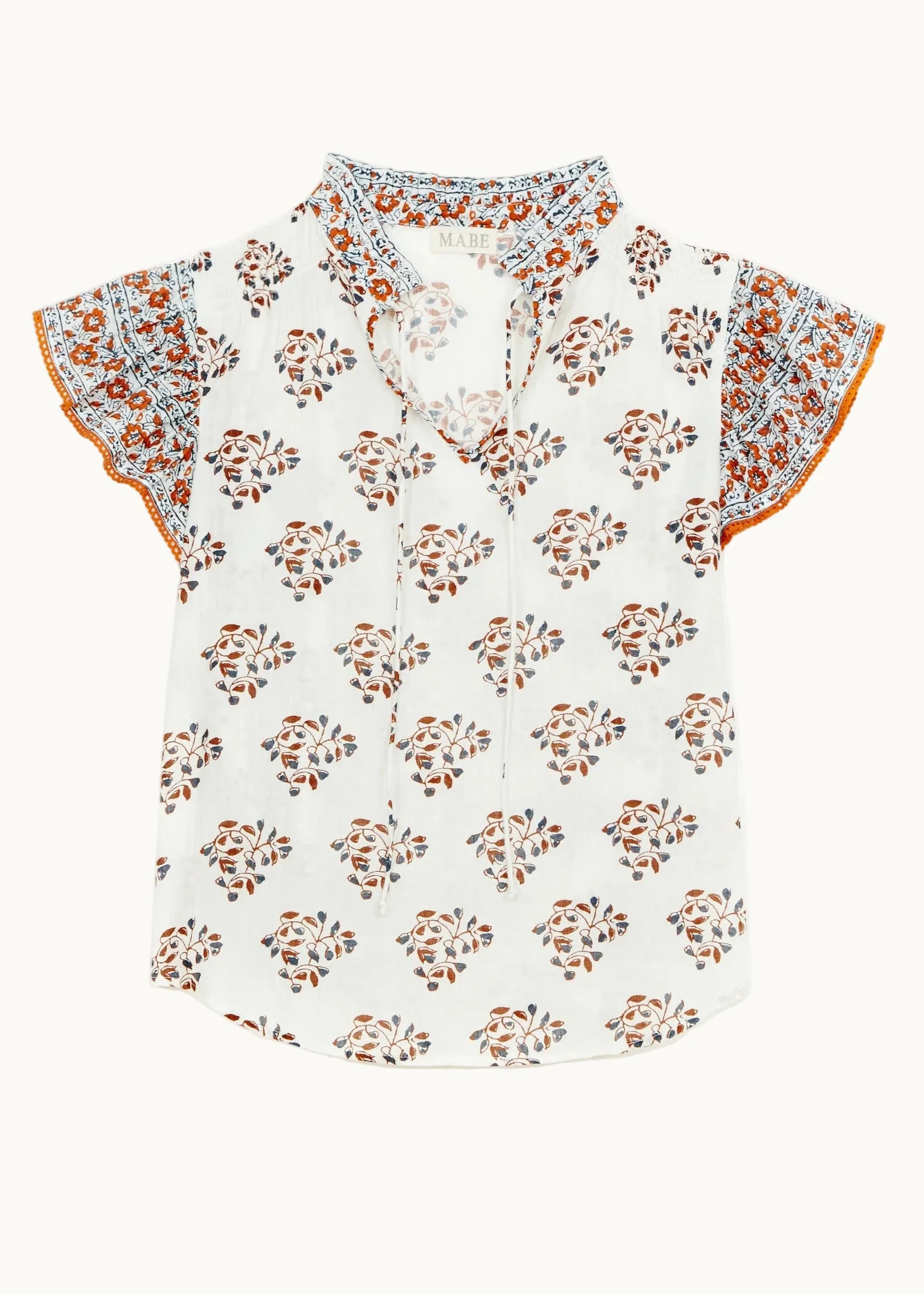 Stella Short Sleeve Top - Ecru/Rust - Image 6