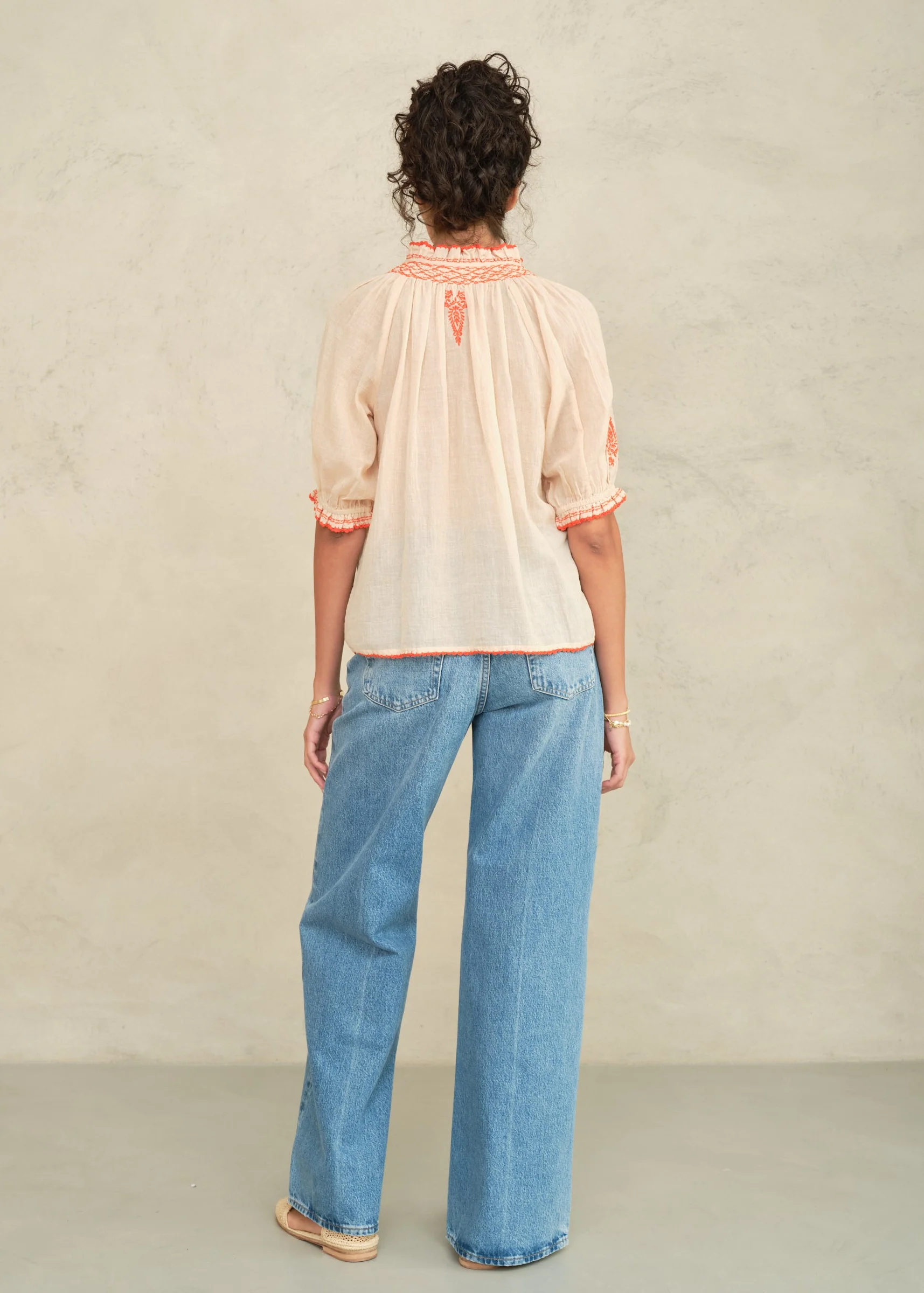 Talia Short Sleeve Top - Beige/Orange - Image 3