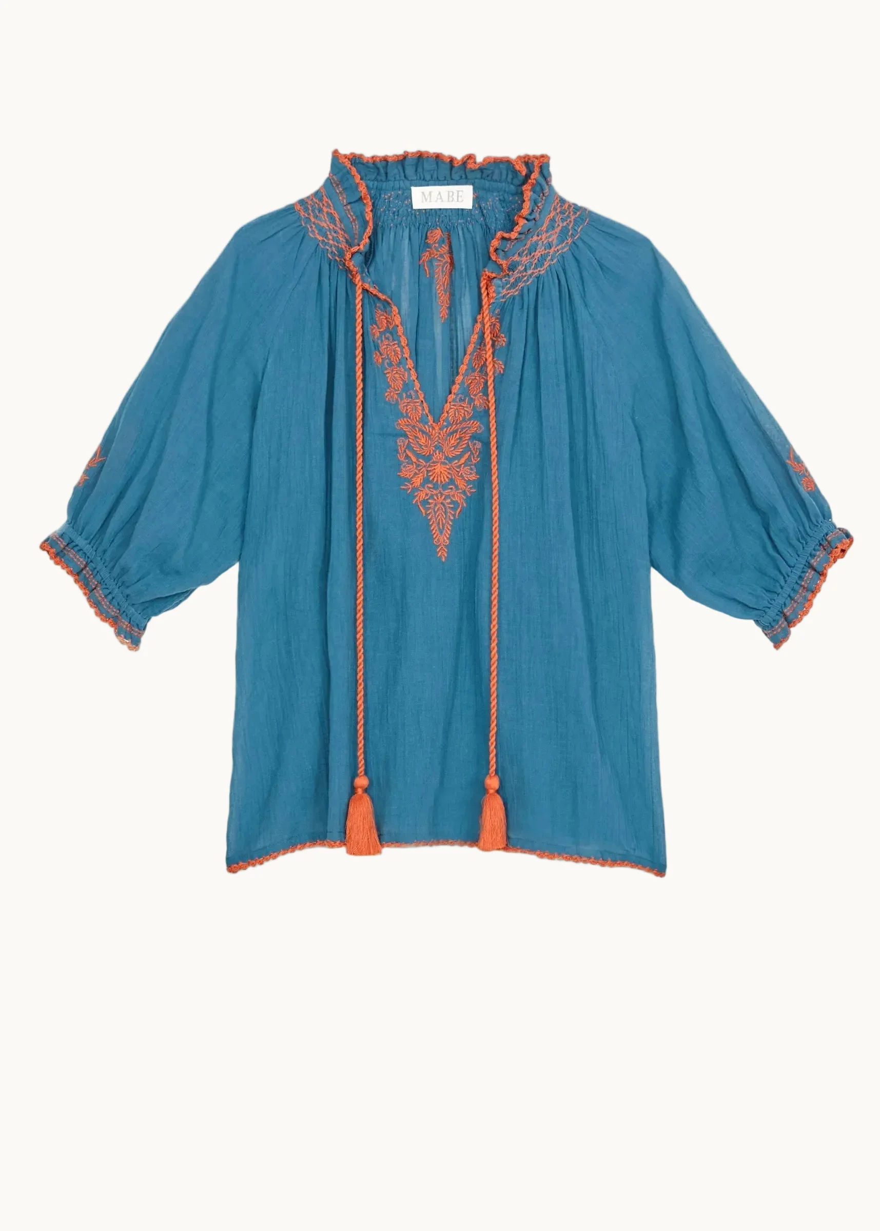 Talia Short Sleeve Top - Blue/Orange - Image 5